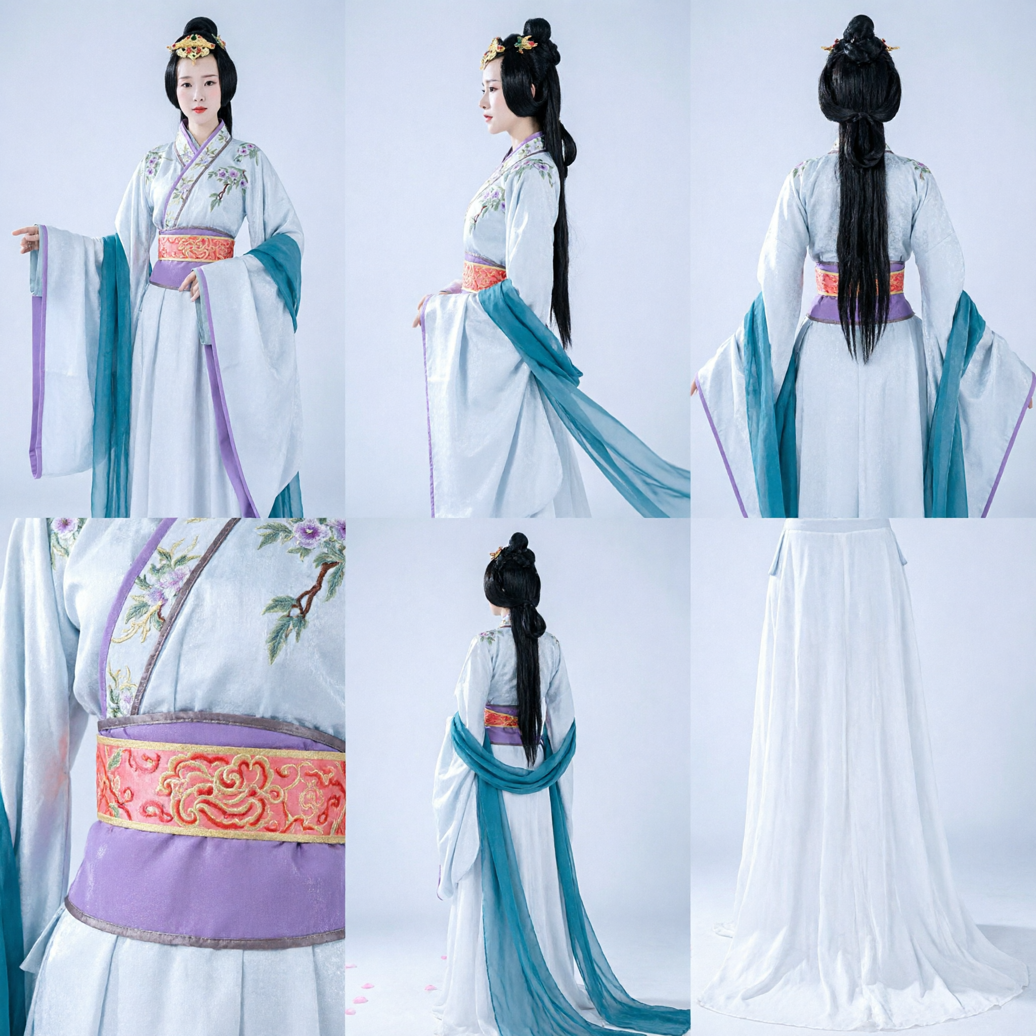 Elegant Ancient Chinese Hanfu Costume Women White and Purple Fairy Dress for Stage Performance and Cosplay