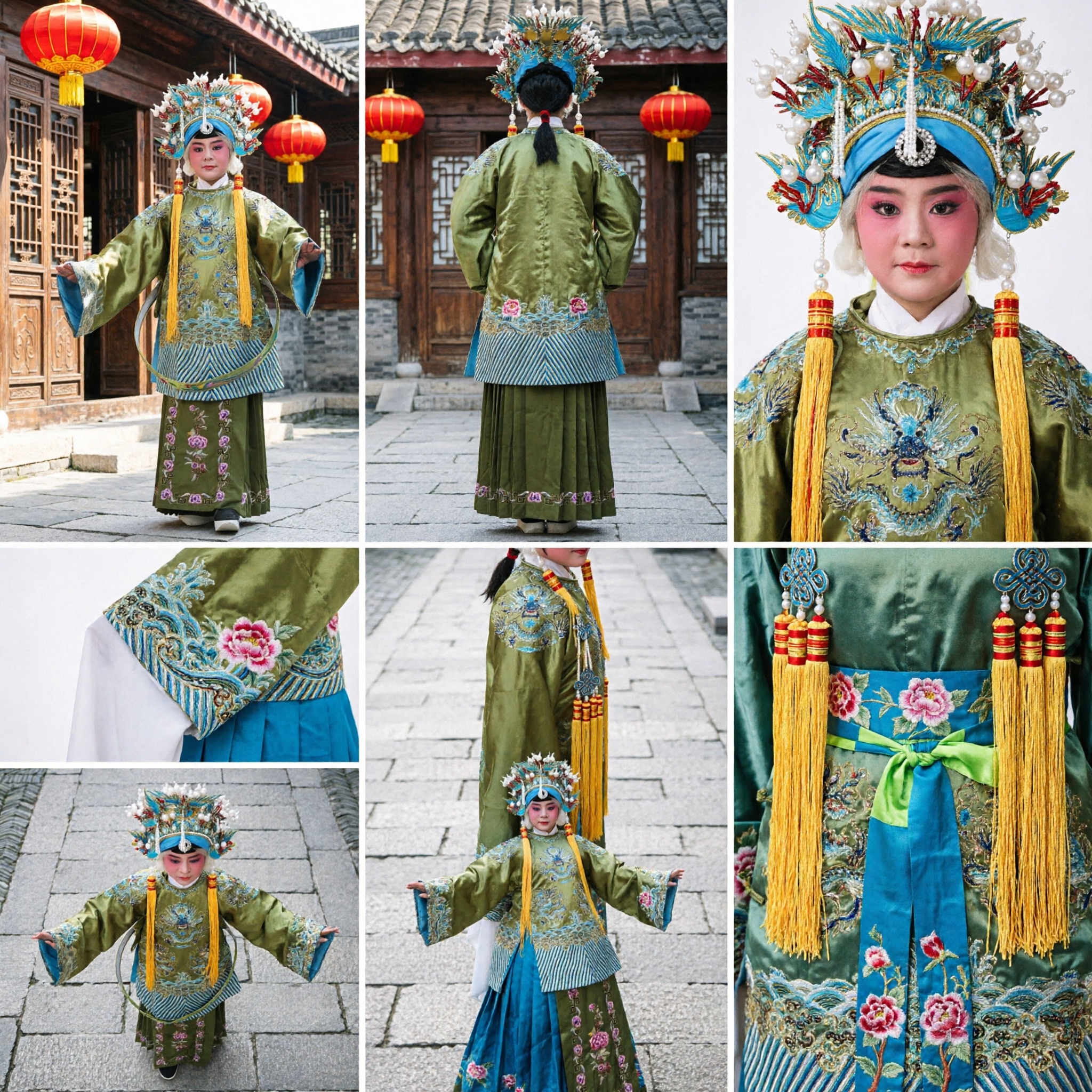 Traditional Chinese Peking Opera Costume Green Dragon Robe for Female Warrior Wudan Role Adult Stage Performance