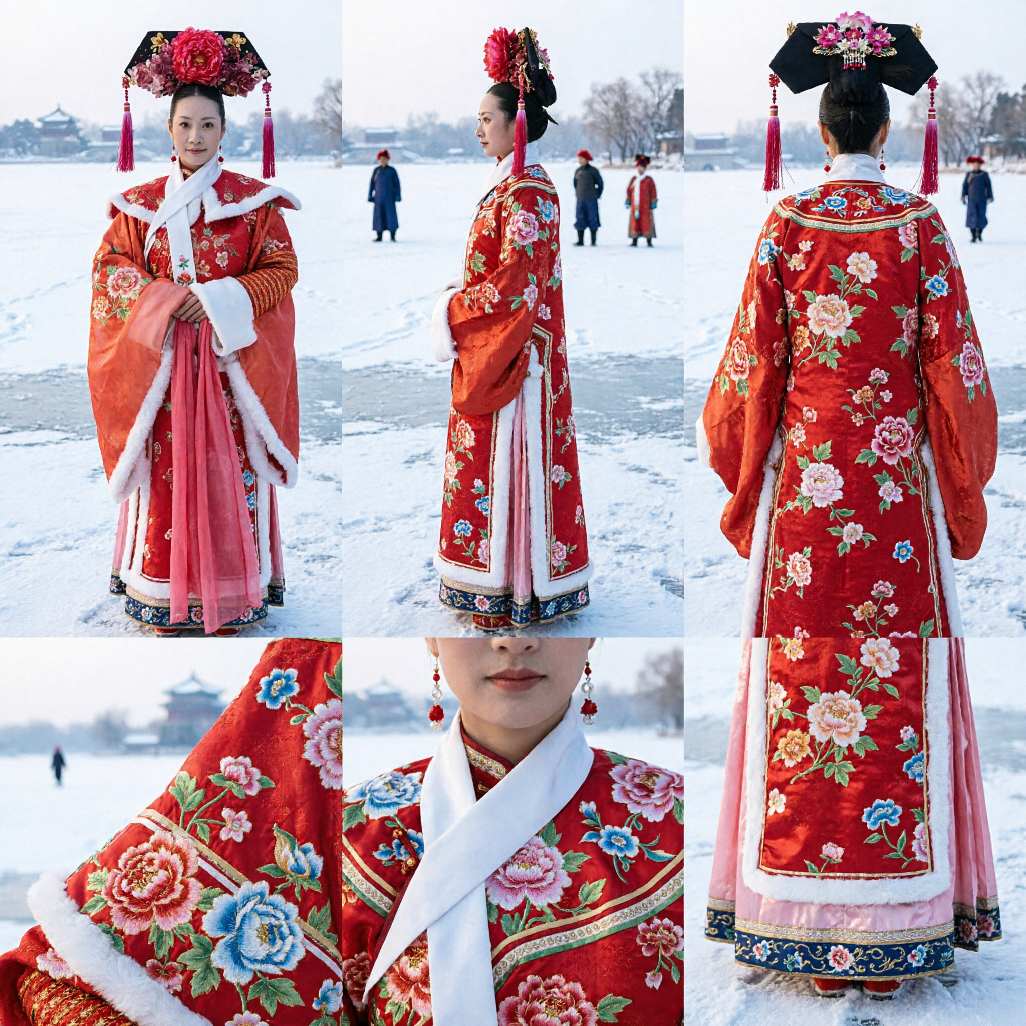 Women's Ancient Chinese Princess Red Winter Costume Traditional Dress with Headdress for Stage Performance