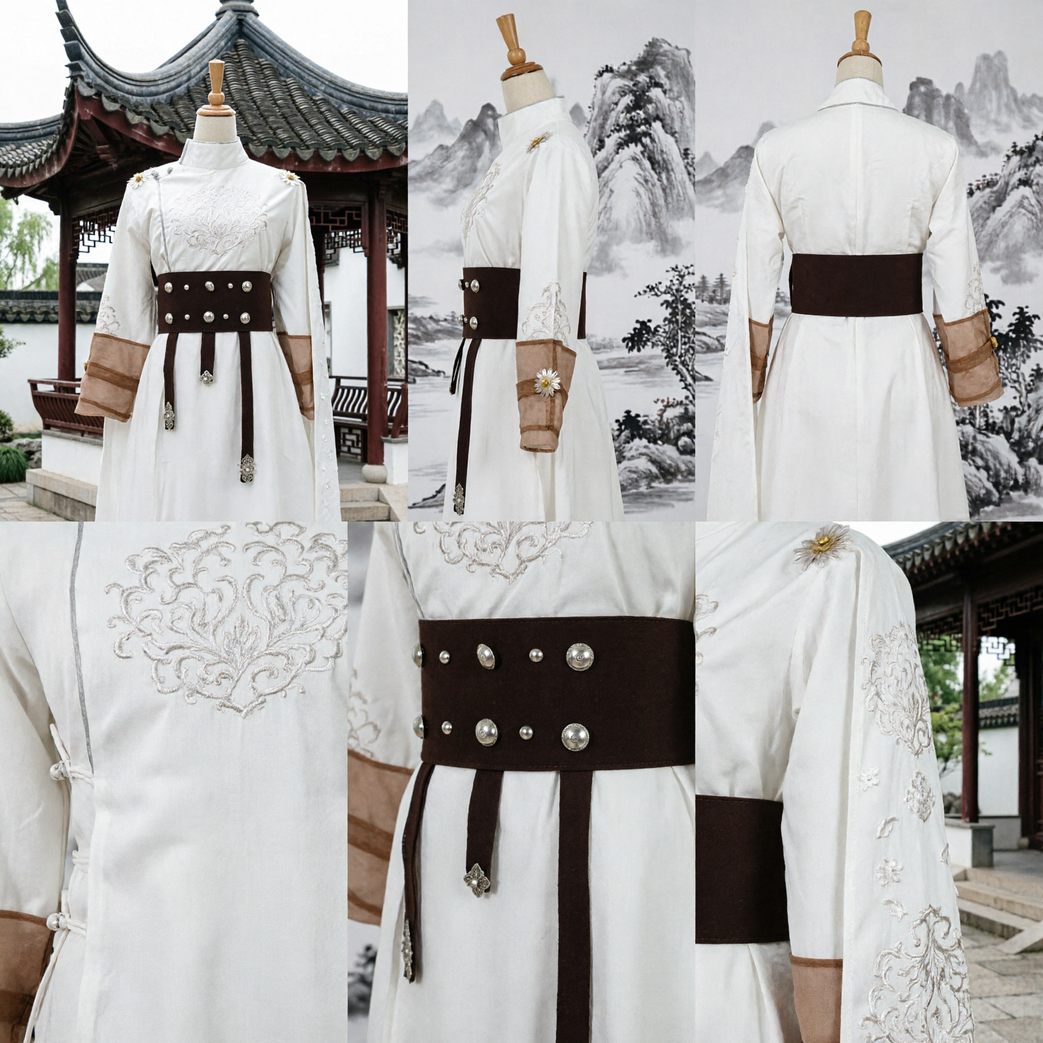 Traditional Chinese White Hanfu Embroidered Robe Wuxia Swordsman Cosplay Costume for Stage Performance