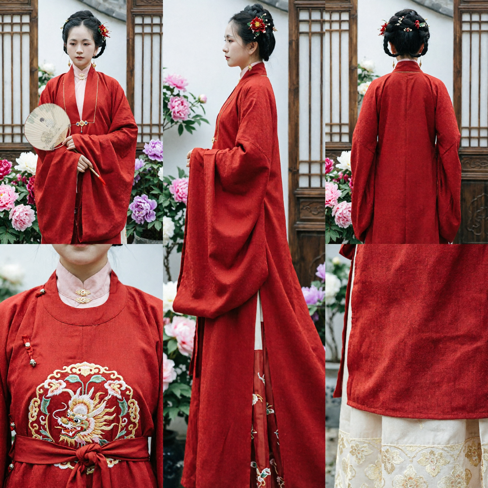 Elegant Red Traditional Chinese Hanfu Set with Cream Skirt for Women Historical Cosplay and Photography