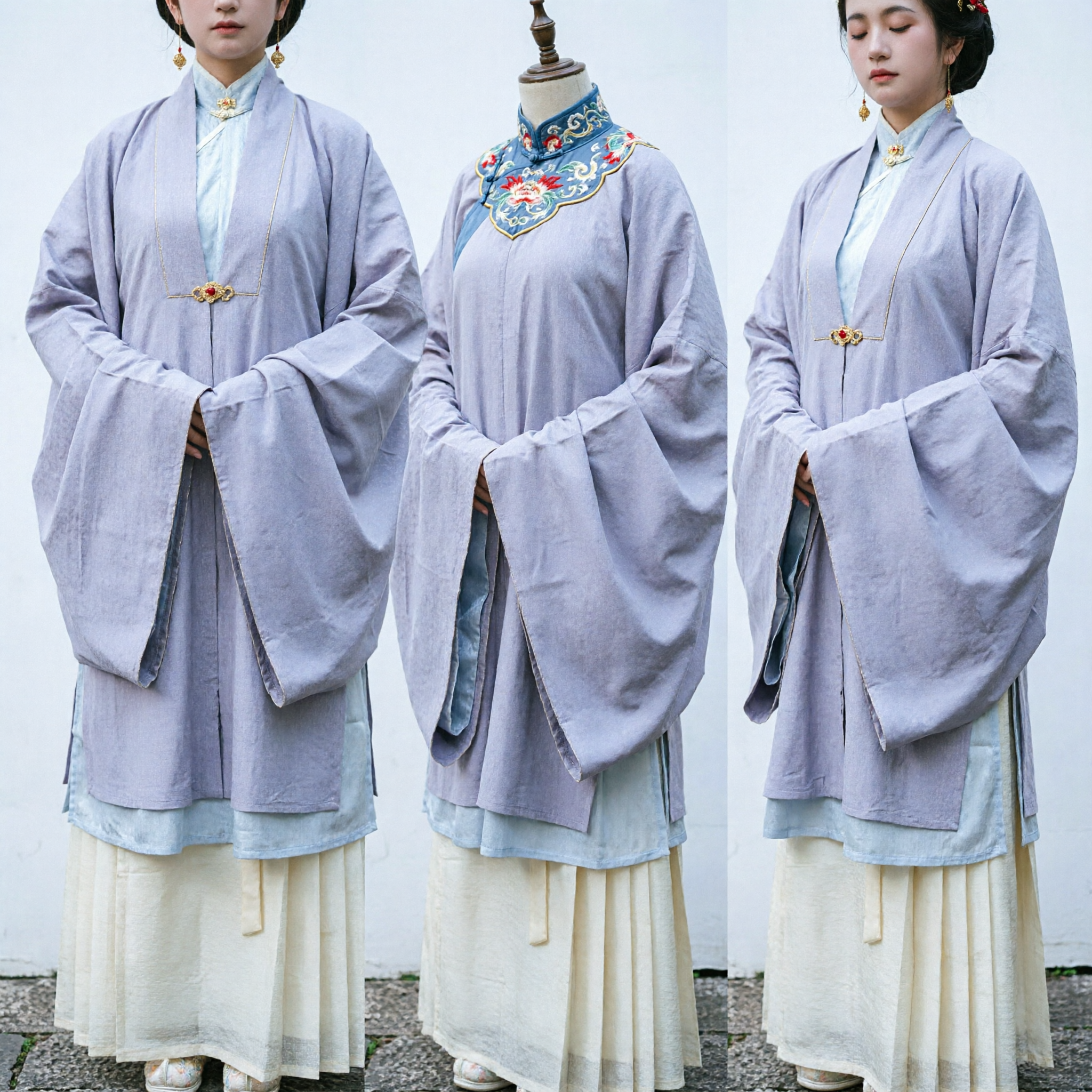Traditional Chinese Hanfu Ming Dynasty Style Purple Robe and Cream Skirt Set for Women Historical Costume