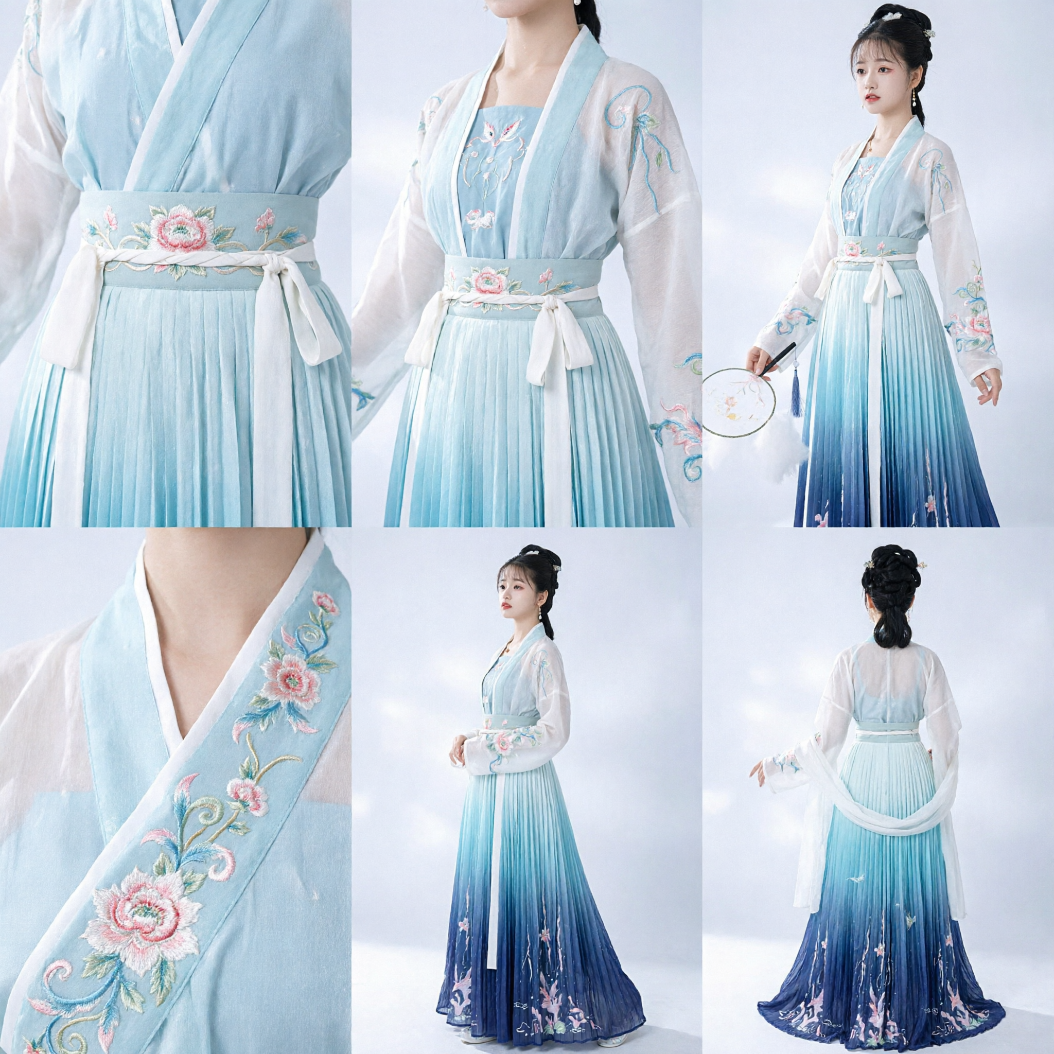 Elegant Blue Gradient Hanfu Traditional Chinese Ancient Costume Fairy Dress for Women Cosplay Photography