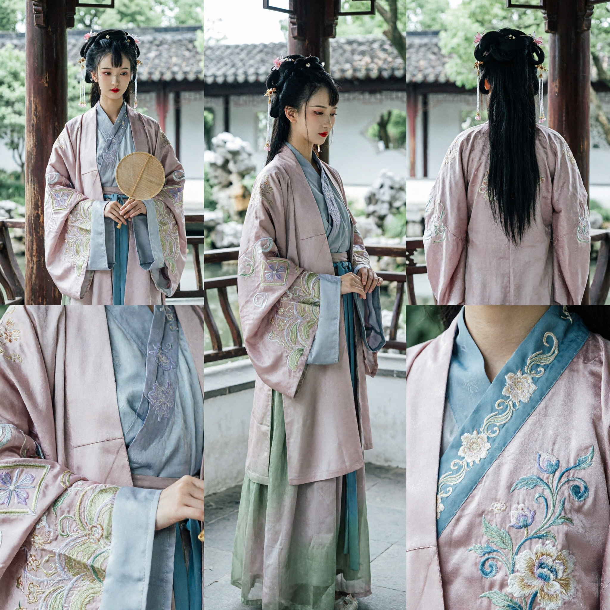 Women's Traditional Chinese Hanfu Song Dynasty Style Pastel Embroidered Robe and Skirt Set for Daily Wear