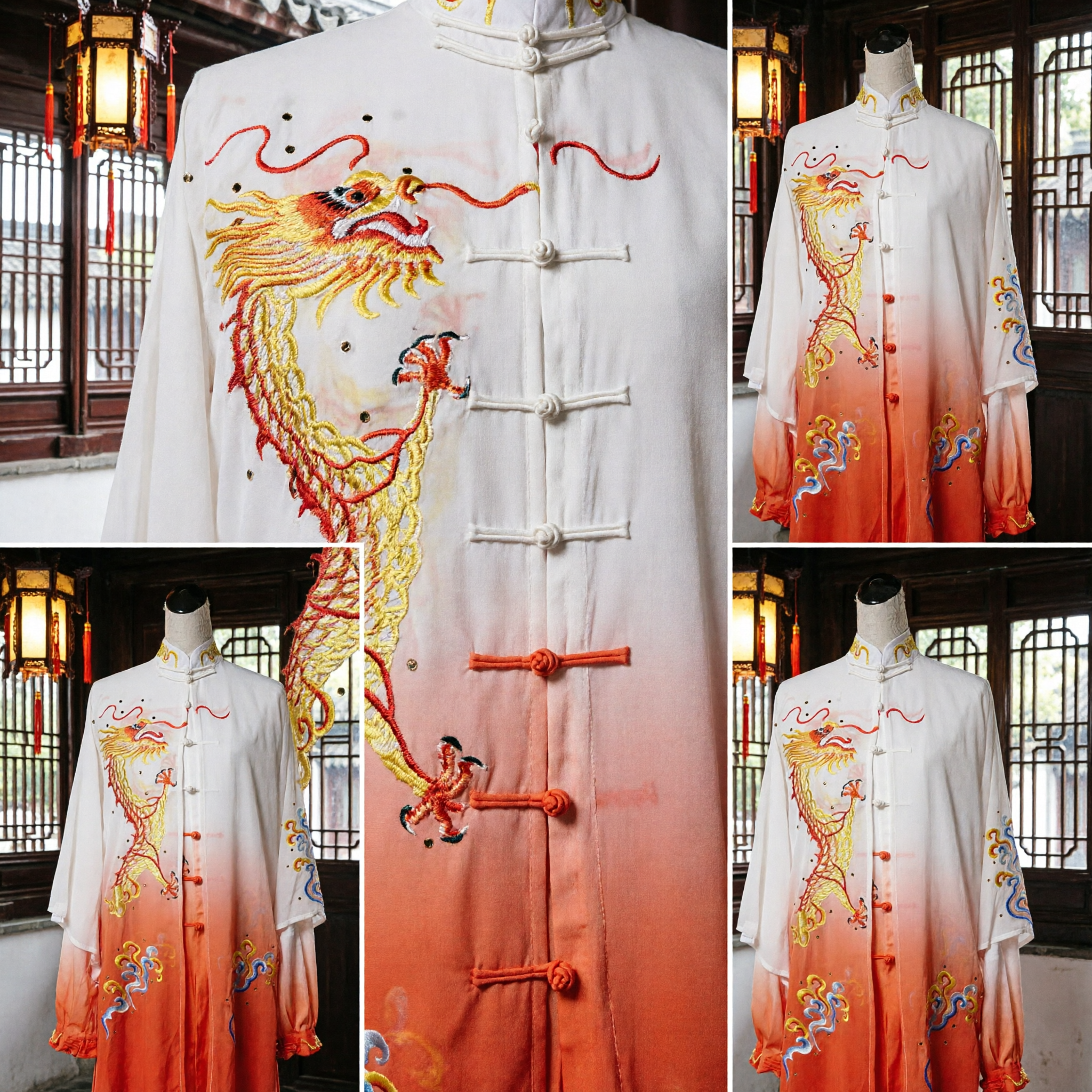 Traditional Chinese Dragon Embroidery Martial Arts Uniform Men's Tai Chi Wushu Kung Fu Performance Costume