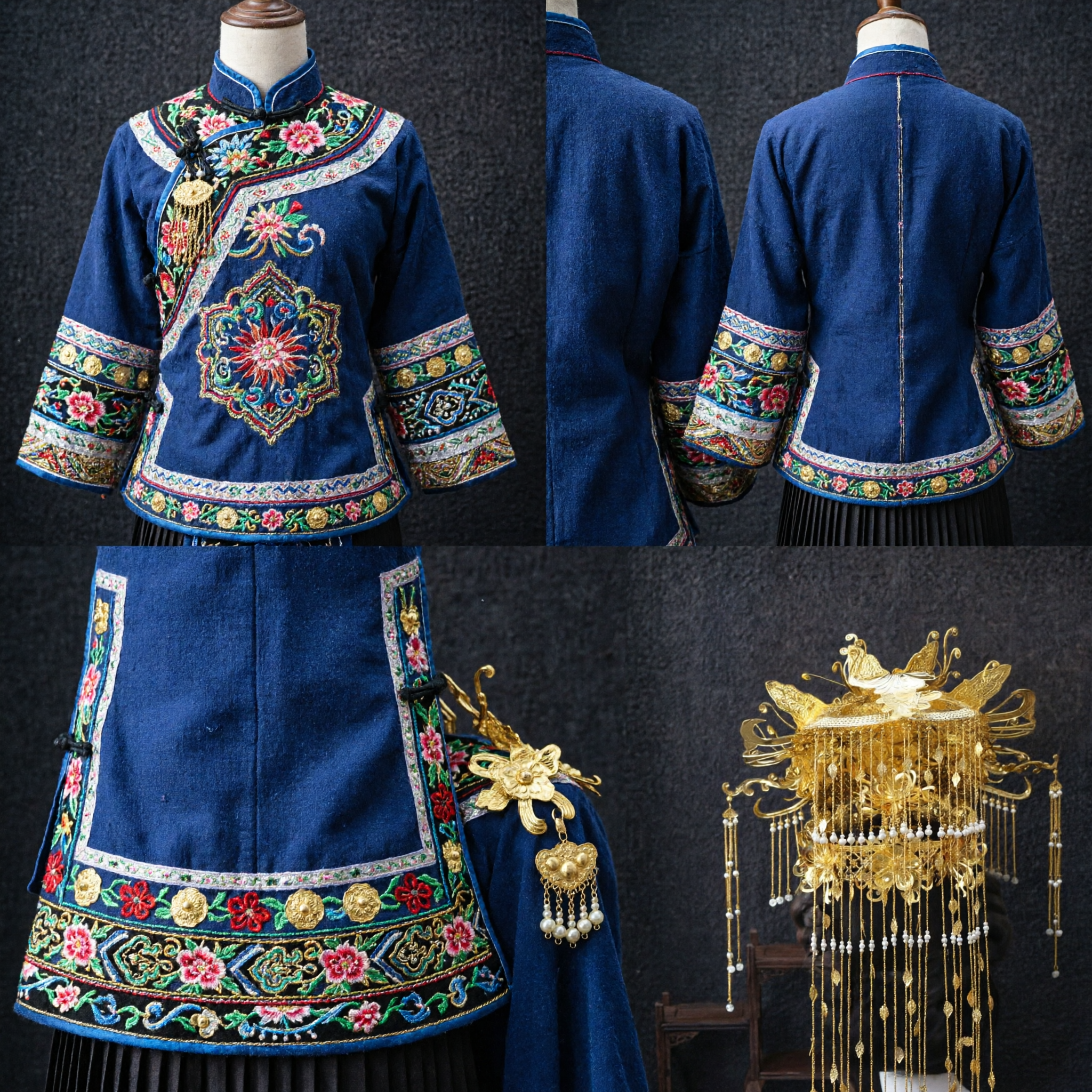 Chinese Traditional Gold Phoenix Crown Hairpin Ancient Wedding Bride Headdress Tang Dynasty Hanfu Accessories with Long Tassels