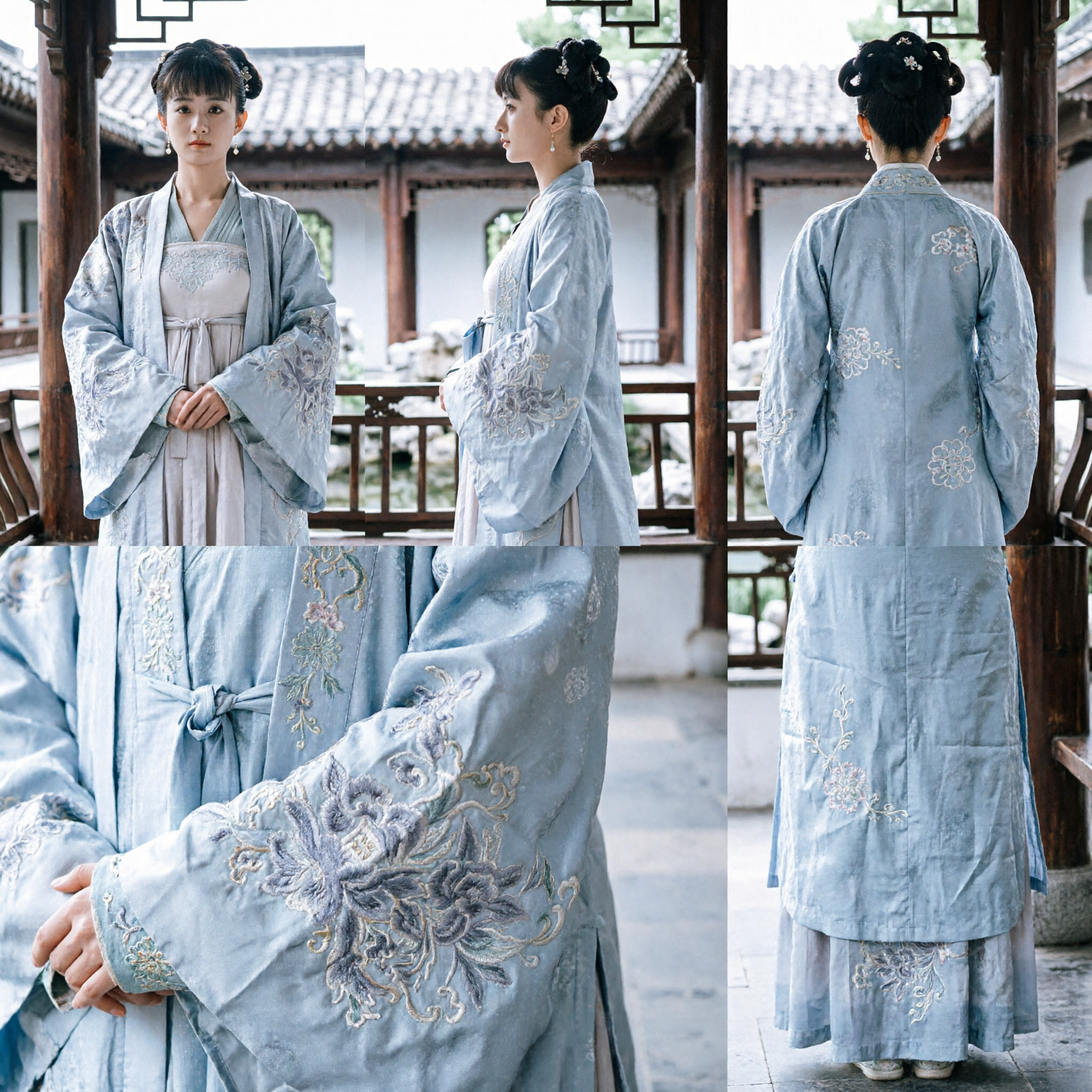 Elegant Light Blue Traditional Chinese Hanfu Ancient Costume Song Dynasty Style Embroidered Robe for Women Historical Cosplay