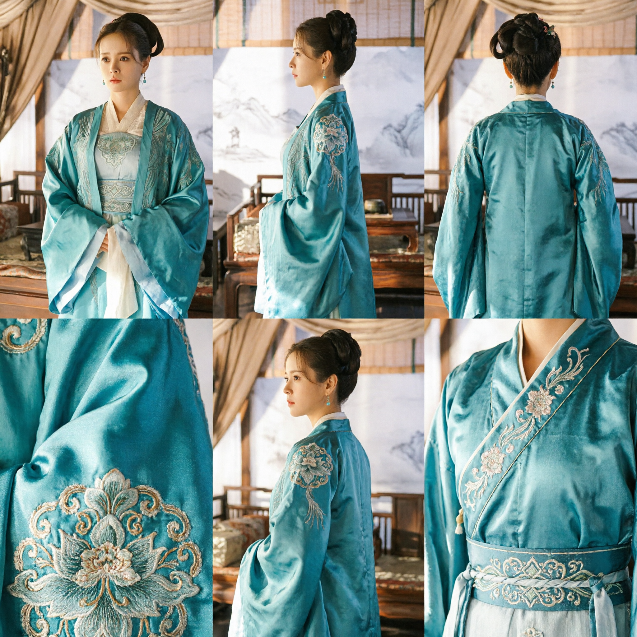 Women's Traditional Chinese Hanfu Costume Teal Green Embroidered Robe Ancient Historical Dress for Cosplay