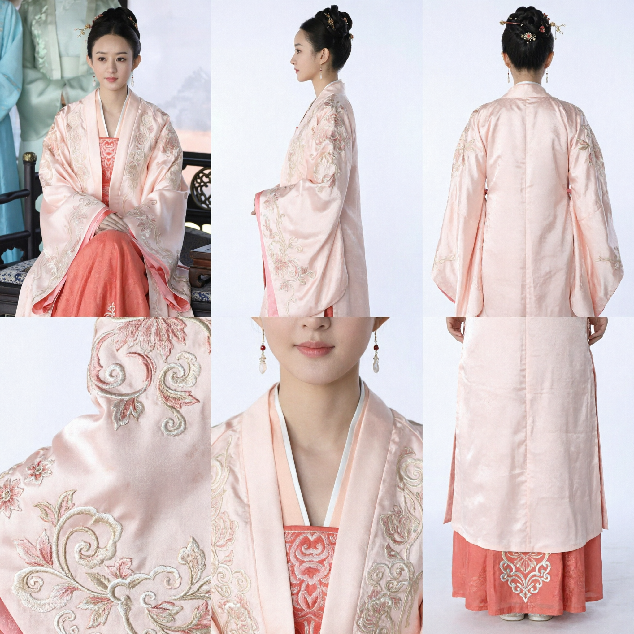 Ancient Chinese Song Dynasty Hanfu Costume Elegant Pink Embroidered Robe Traditional Dress for Women Cosplay