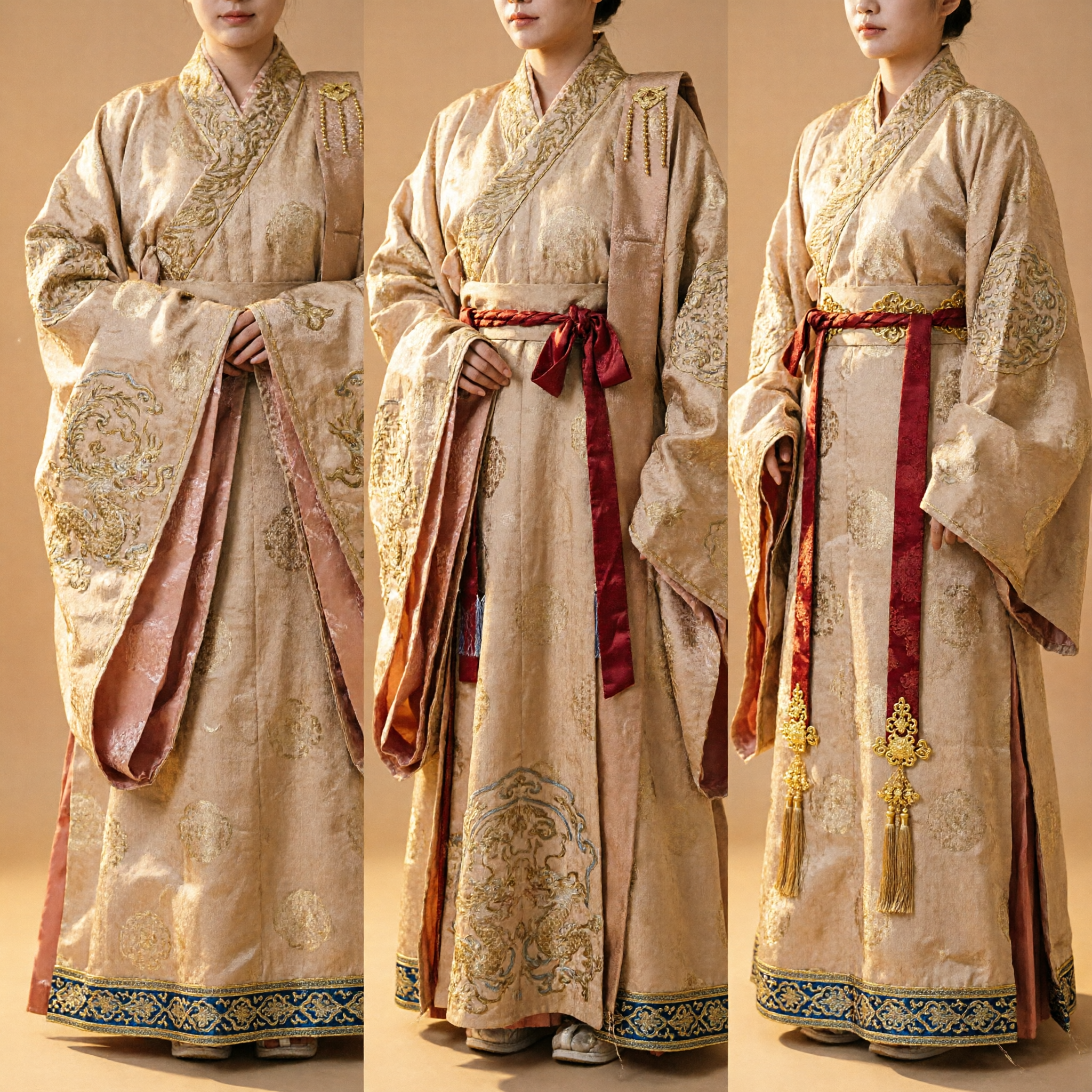 Chinese Ancient Imperial Empress Hanfu Costume Gold Brocade Noblewoman Court Dress for Women