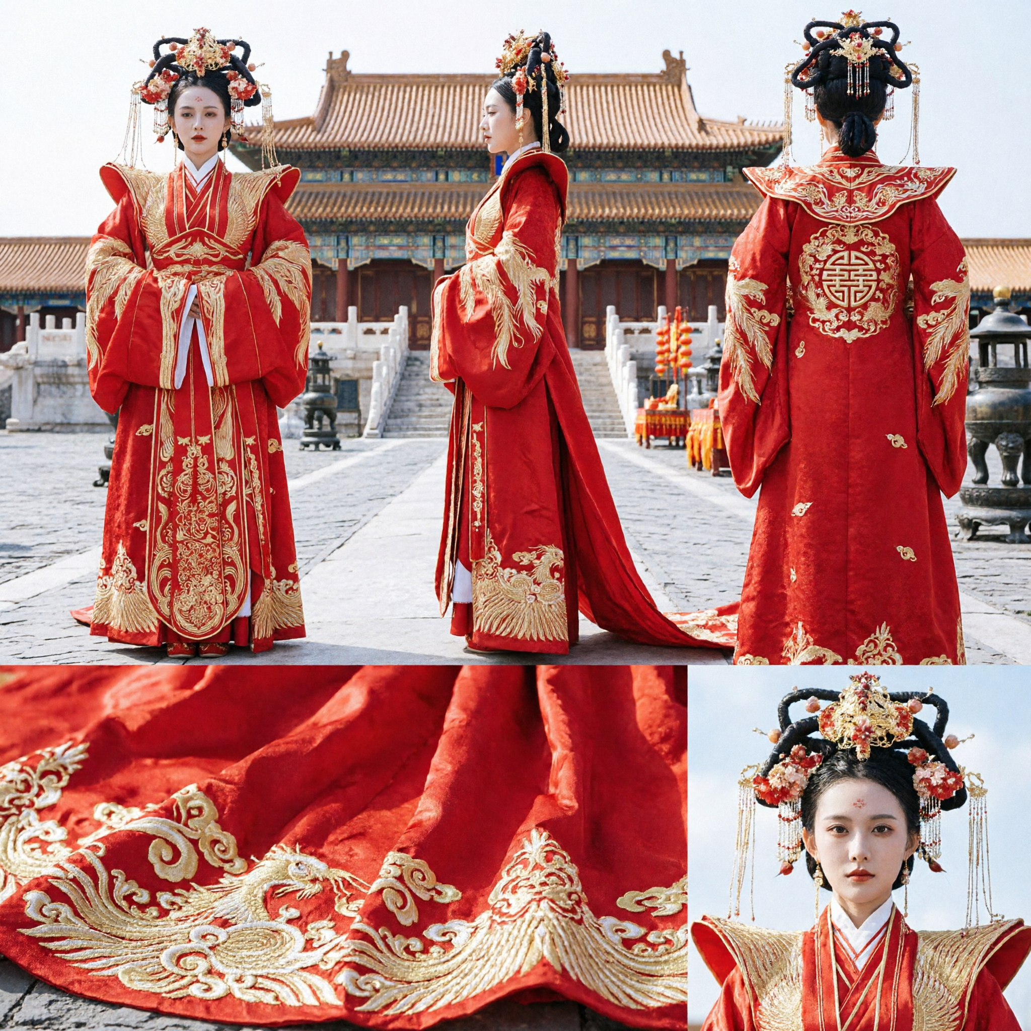 Ancient Chinese Traditional Red Hanfu Costume Ancient Empress Wedding Dress with Phoenix Embroidery for Women