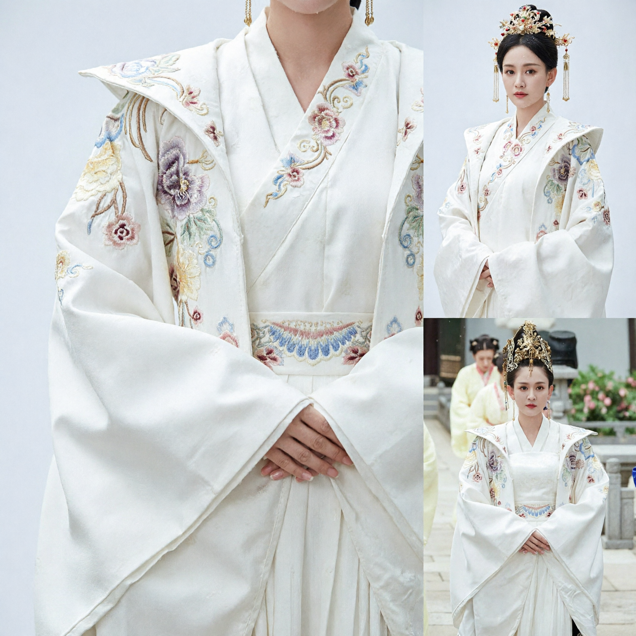 Elegant White Hanfu Ancient Chinese Noble Lady Costume Embroidered Wide Sleeve Robe for Women Cosplay