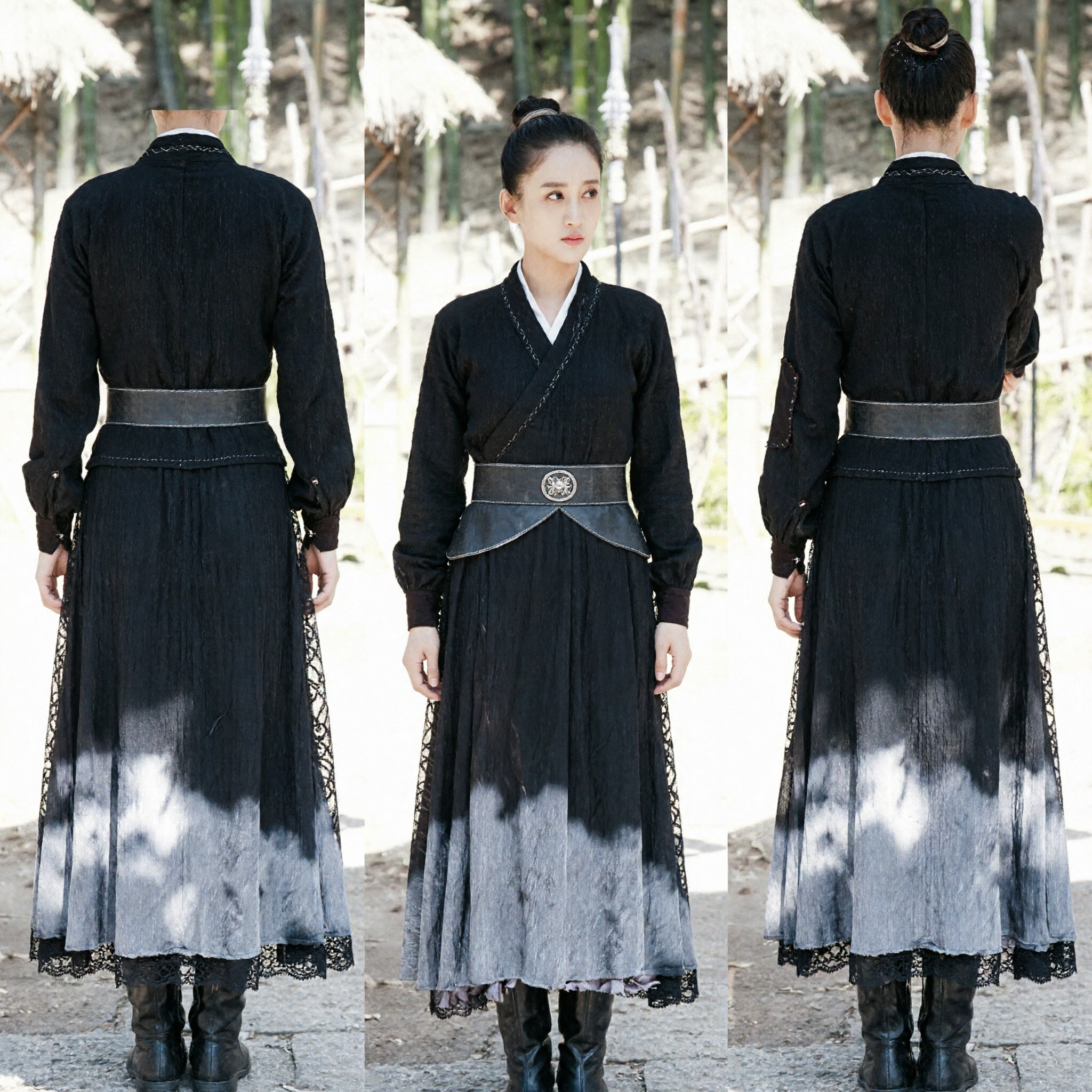 Traditional Chinese Ancient Knight Swordswoman Black Hanfu Costume for Women Wuxia Cosplay Archery Outfit