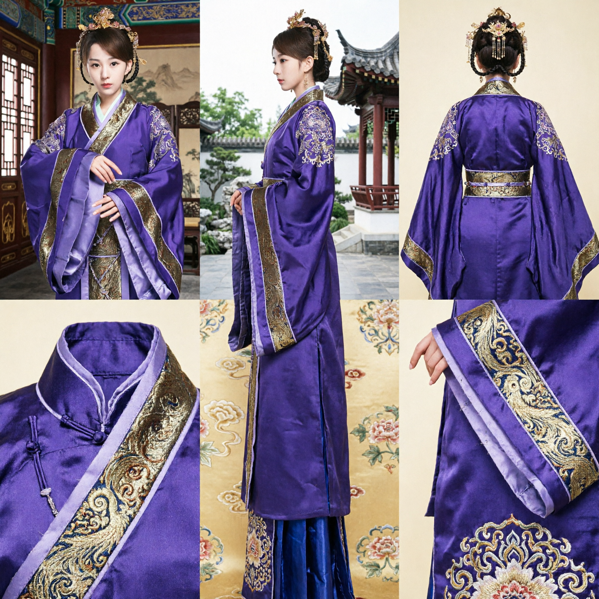 Purple Ancient Chinese Princess Hanfu Costume Traditional Noble Lady Dress with Gold Embroidery for Women