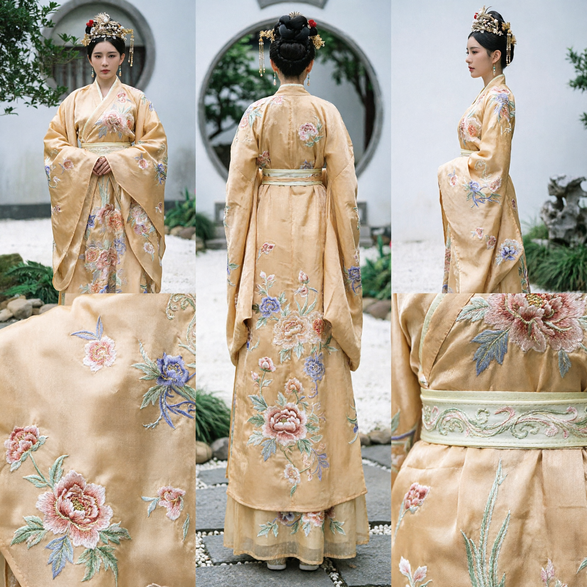Traditional Chinese Hanfu Ancient Palace Lady Costume Golden Yellow Embroidered Dress Ming Dynasty Style Clothing for Women