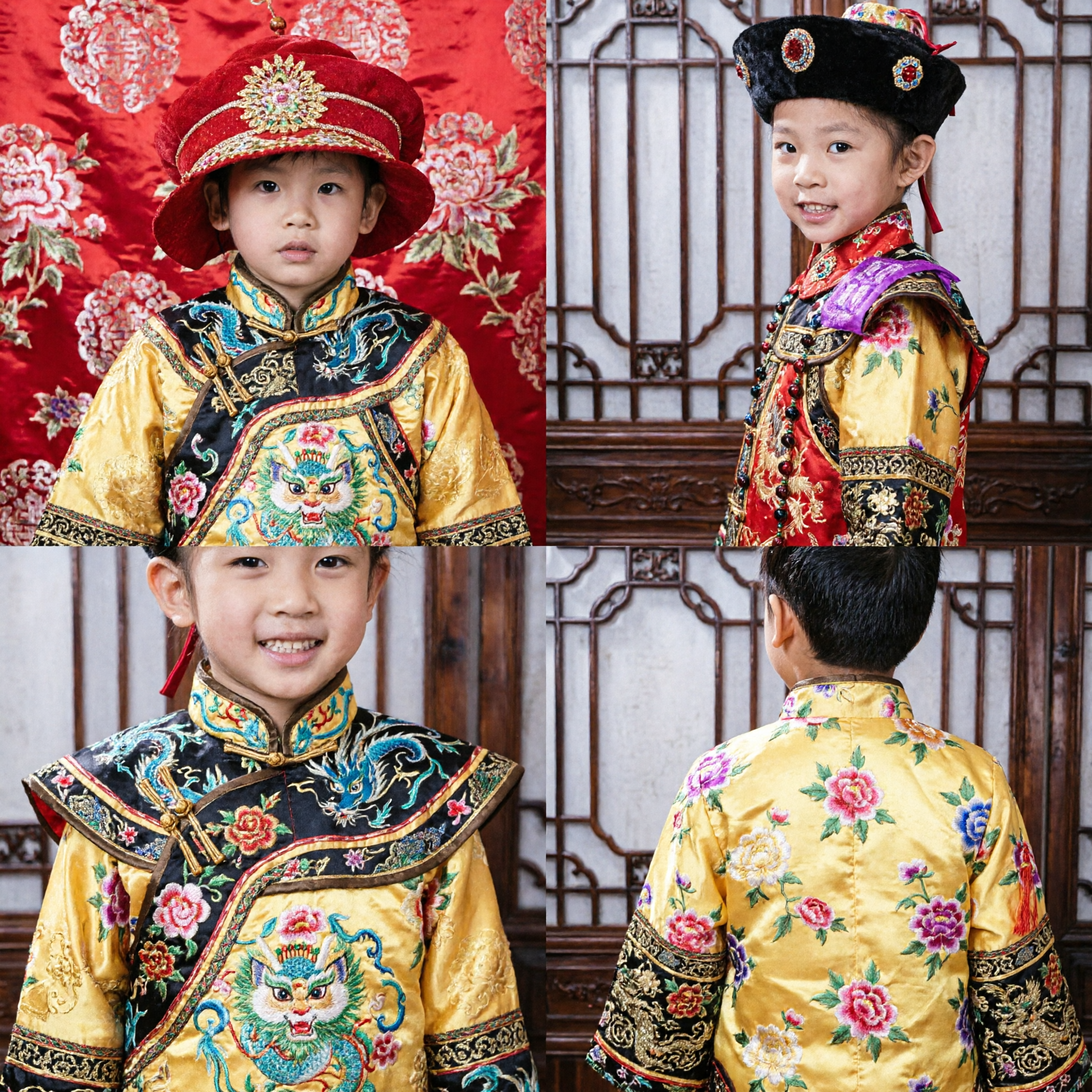 Boys Traditional Chinese Qing Dynasty Costume Kids Ethnic Dragon Robe for Stage Performance