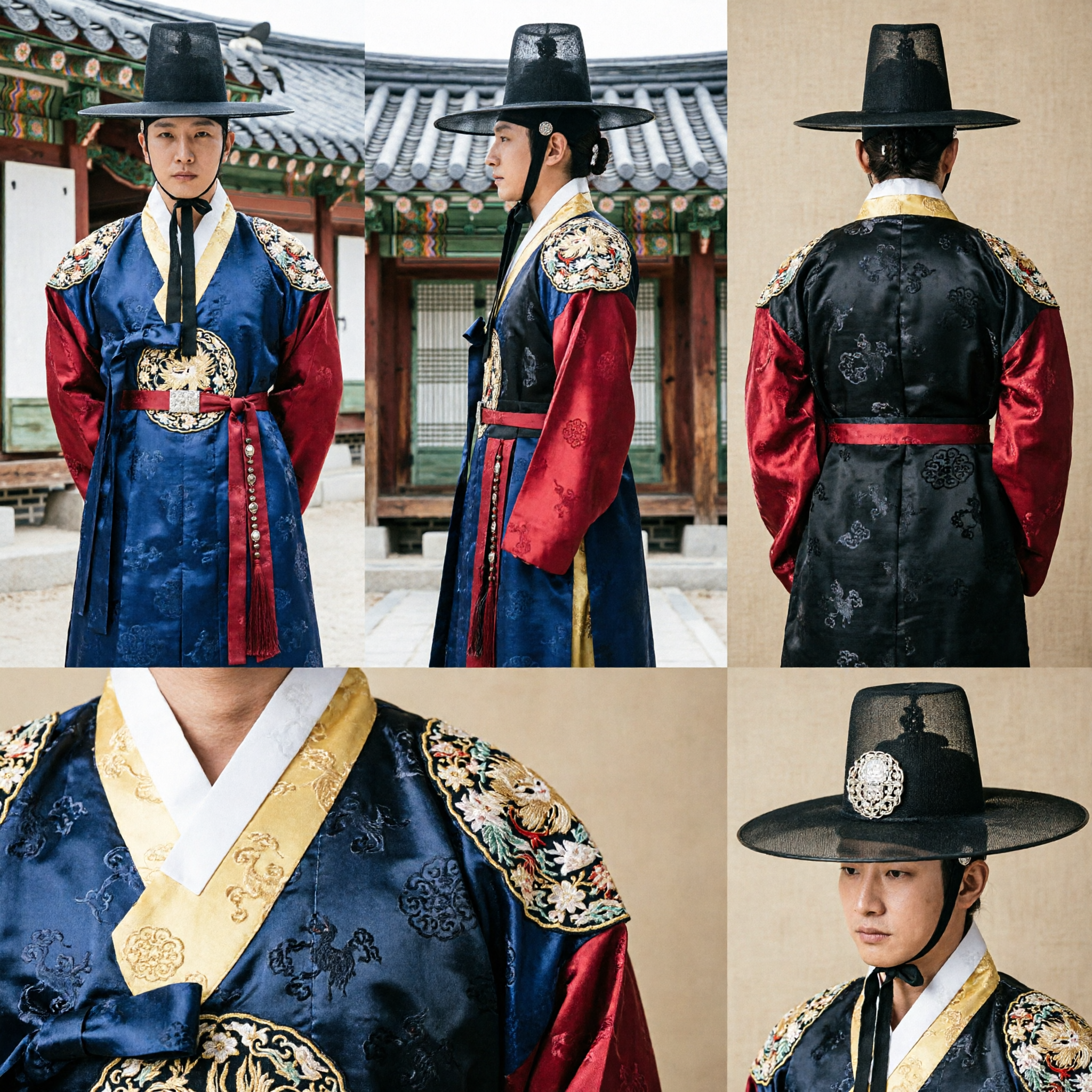Men's Traditional Korean Hanbok Joseon Dynasty Official Black Robe and Hat Set for Historical Cosplay