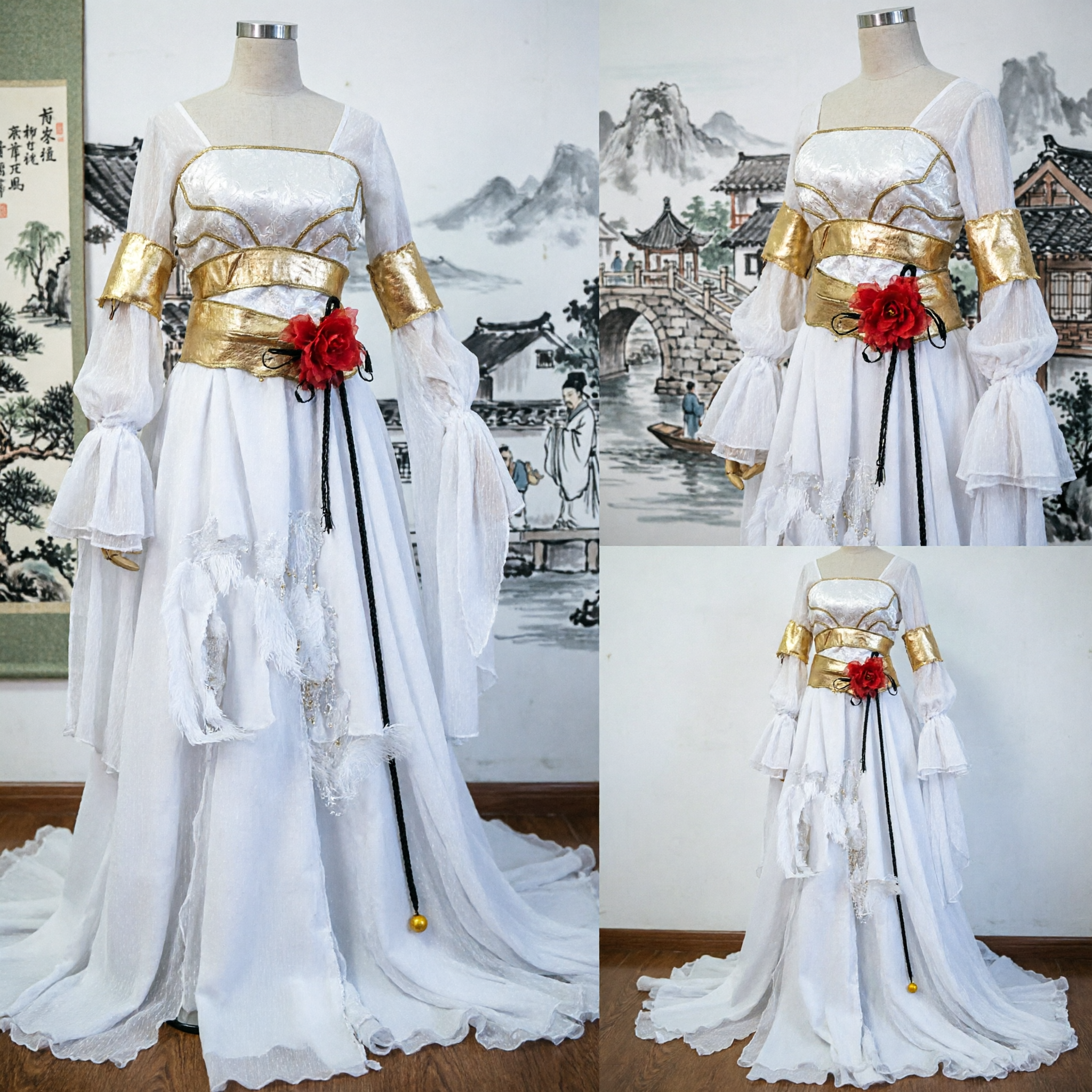 Elegant White Chinese Ancient Fairy Costume Goddess Hanfu Dress for Women Cosplay Stage Show