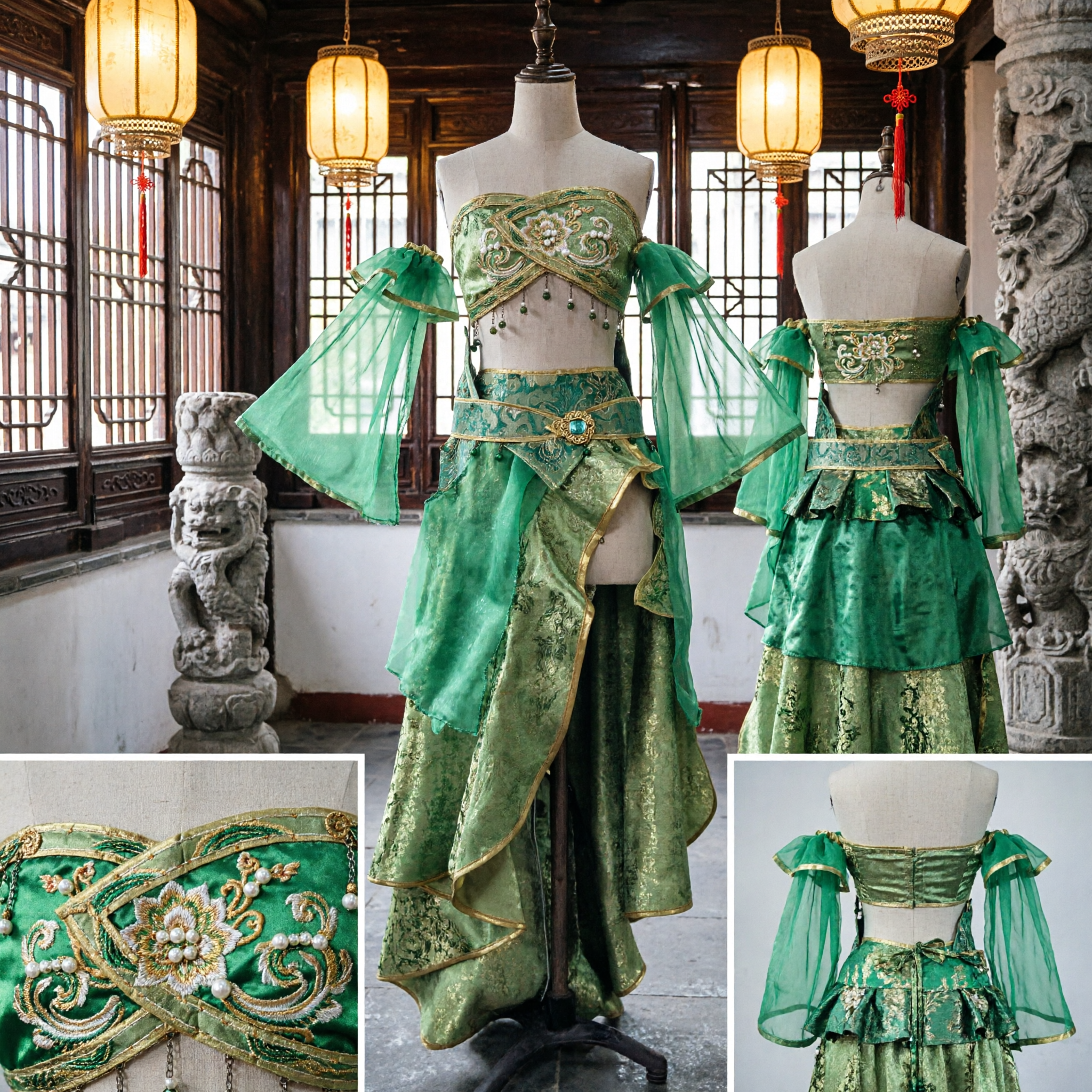 Elegant Green Chinese Classical Dance Costume Traditional Fairy Goddess Stage Performance Dress for Women