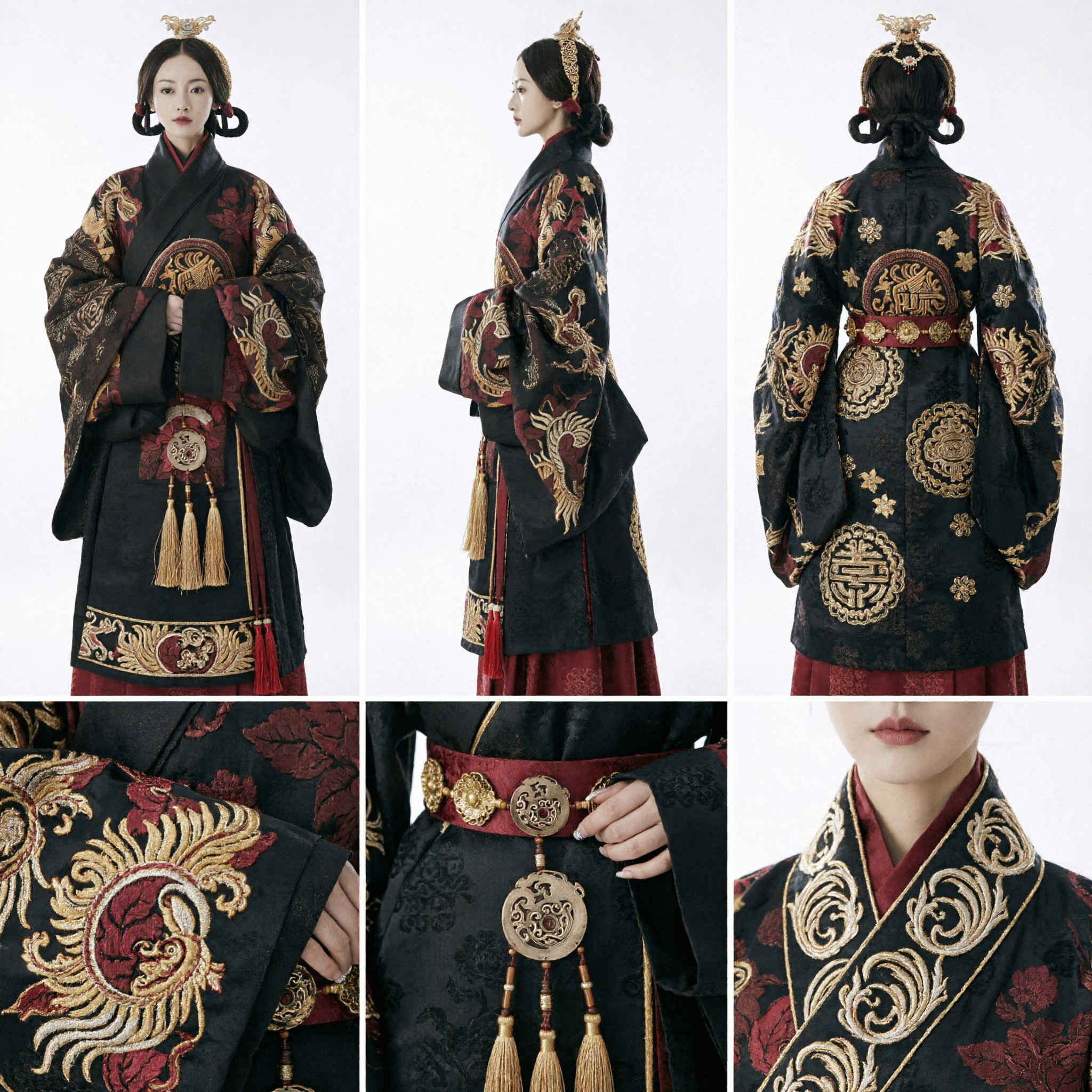 Chinese Ancient Empress Costume Black Embroidered Hanfu Dress Historical Drama Cosplay Clothing for Women