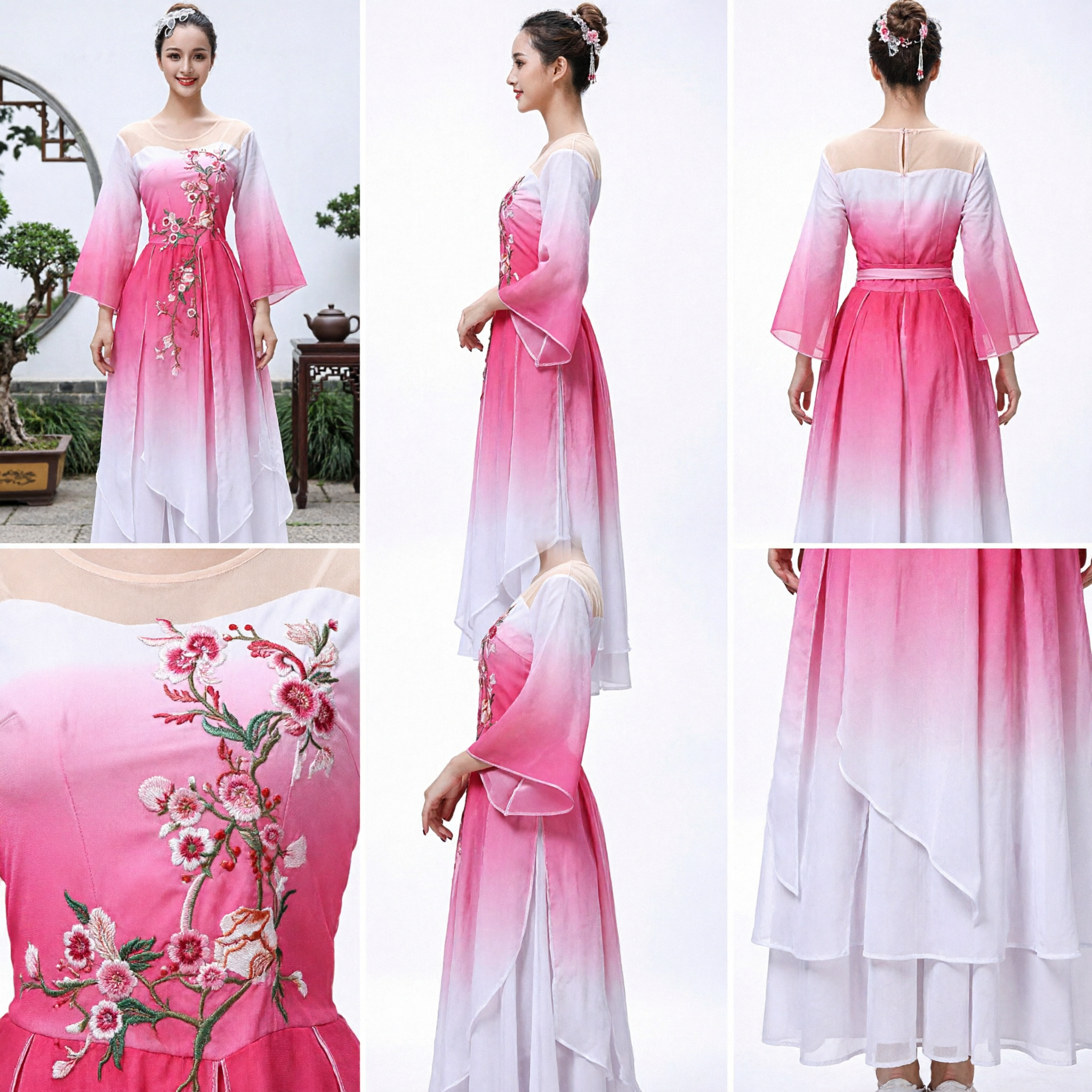 Traditional Chinese Classical Dance Costume Pink Gradient Folk Dress Yangge Stage Performance Outfit for Women