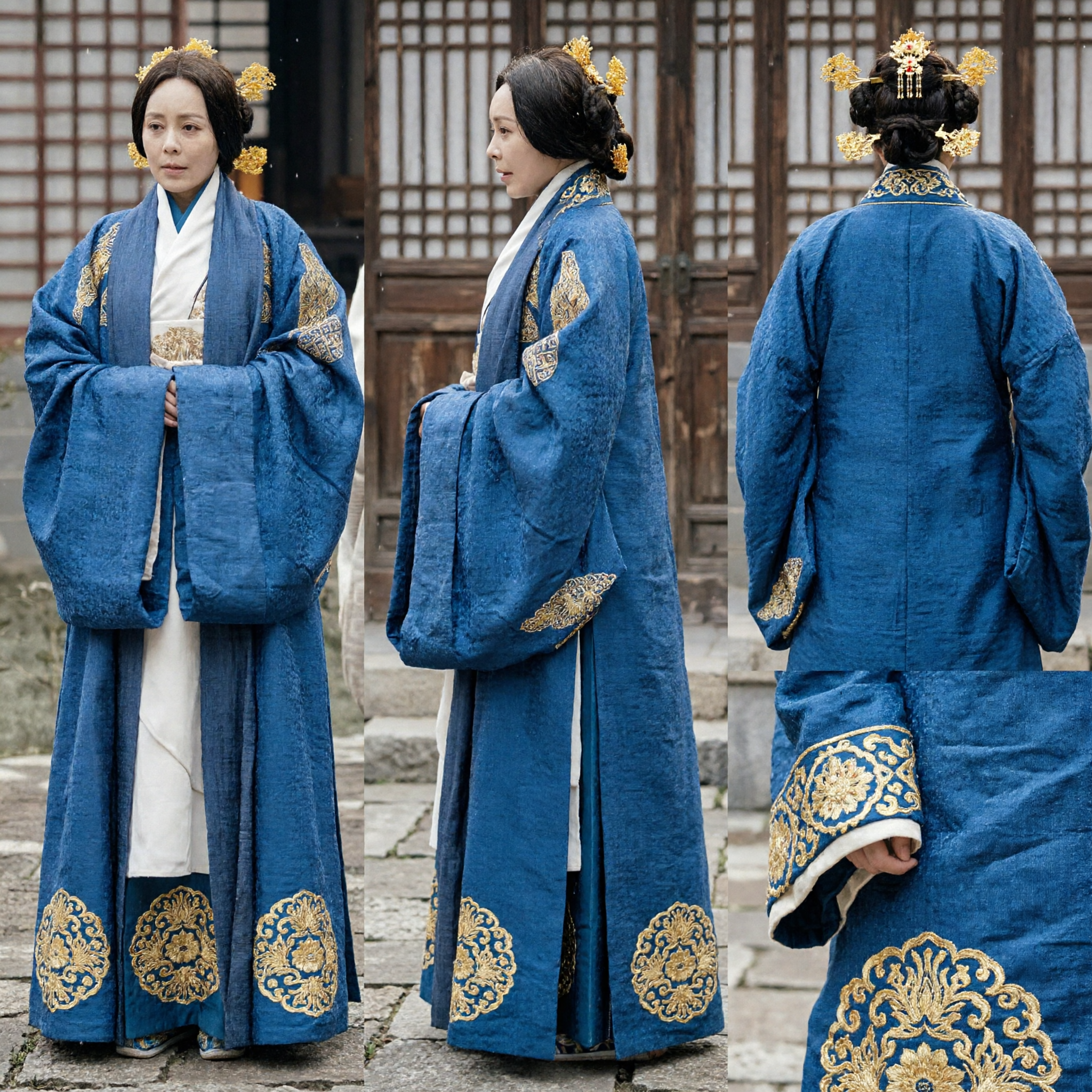 Women's Blue Hanfu Traditional Costume Ancient Chinese Han Dynasty Embroidered Robe for Cosplay Performance