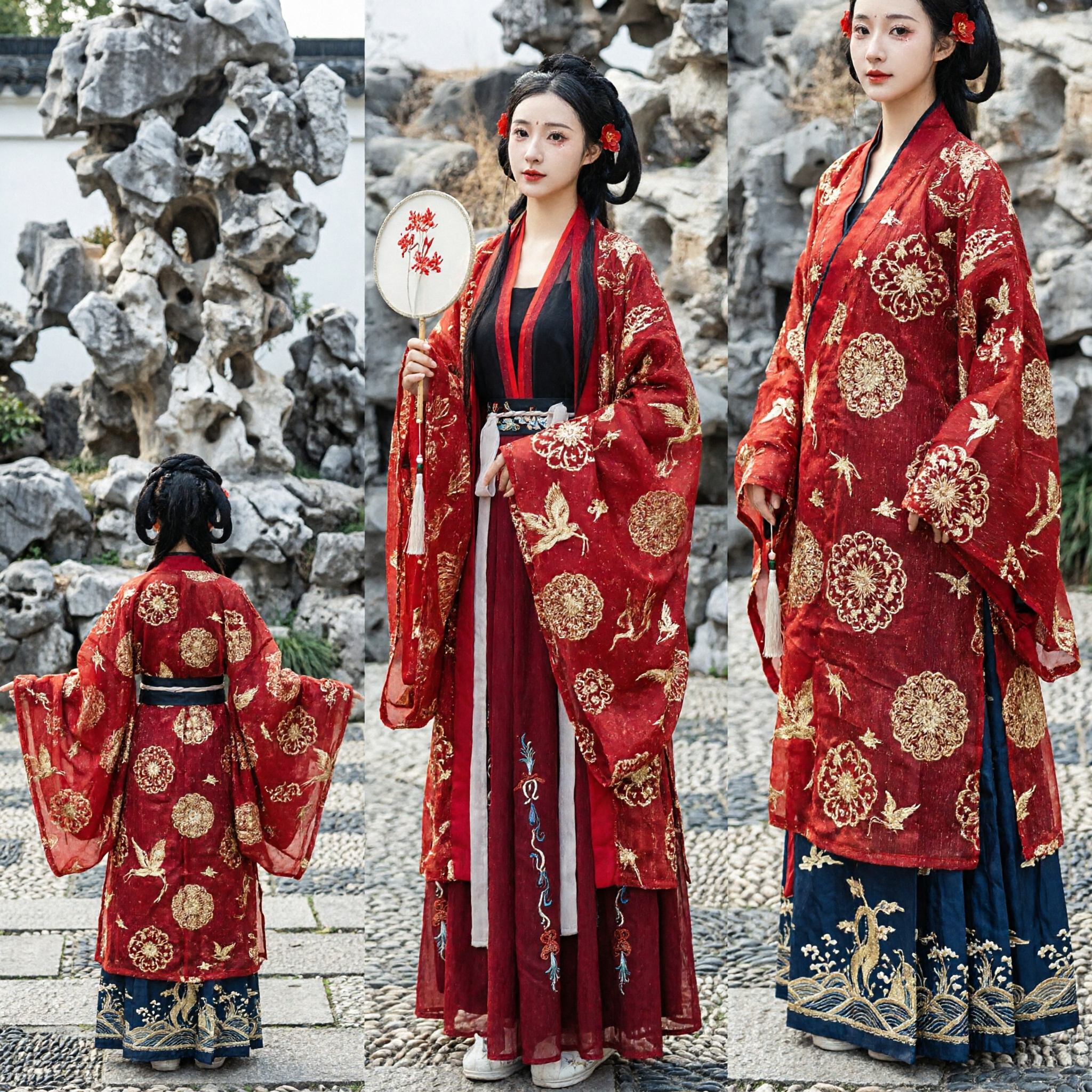 Traditional Chinese Red Hanfu Ancient Princess Costume Embroidered Robe and Skirt Set for Women