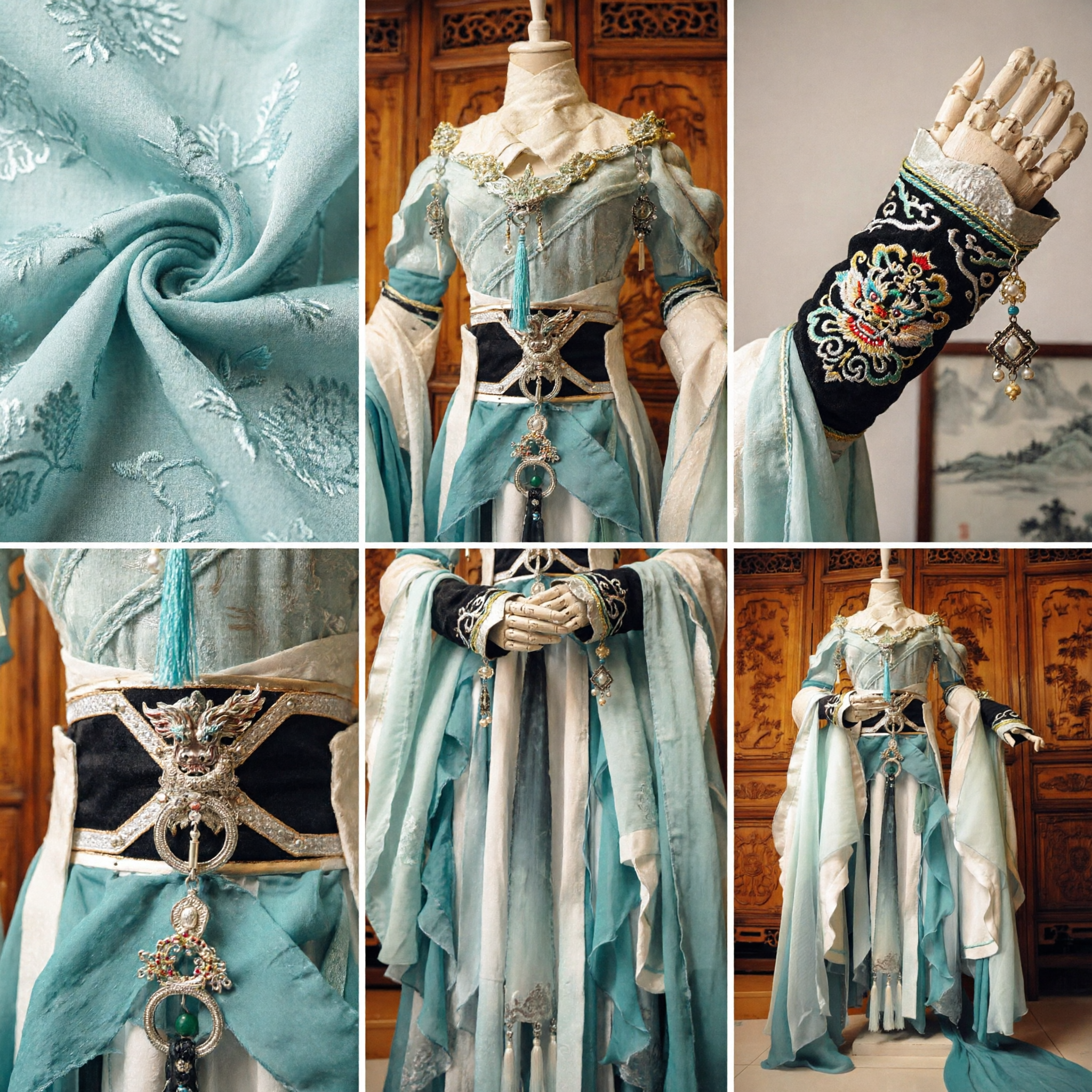 Ancient Chinese Swordsman Hanfu Costume Traditional Teal Wuxia Knight Errant Outfit for Men Cosplay