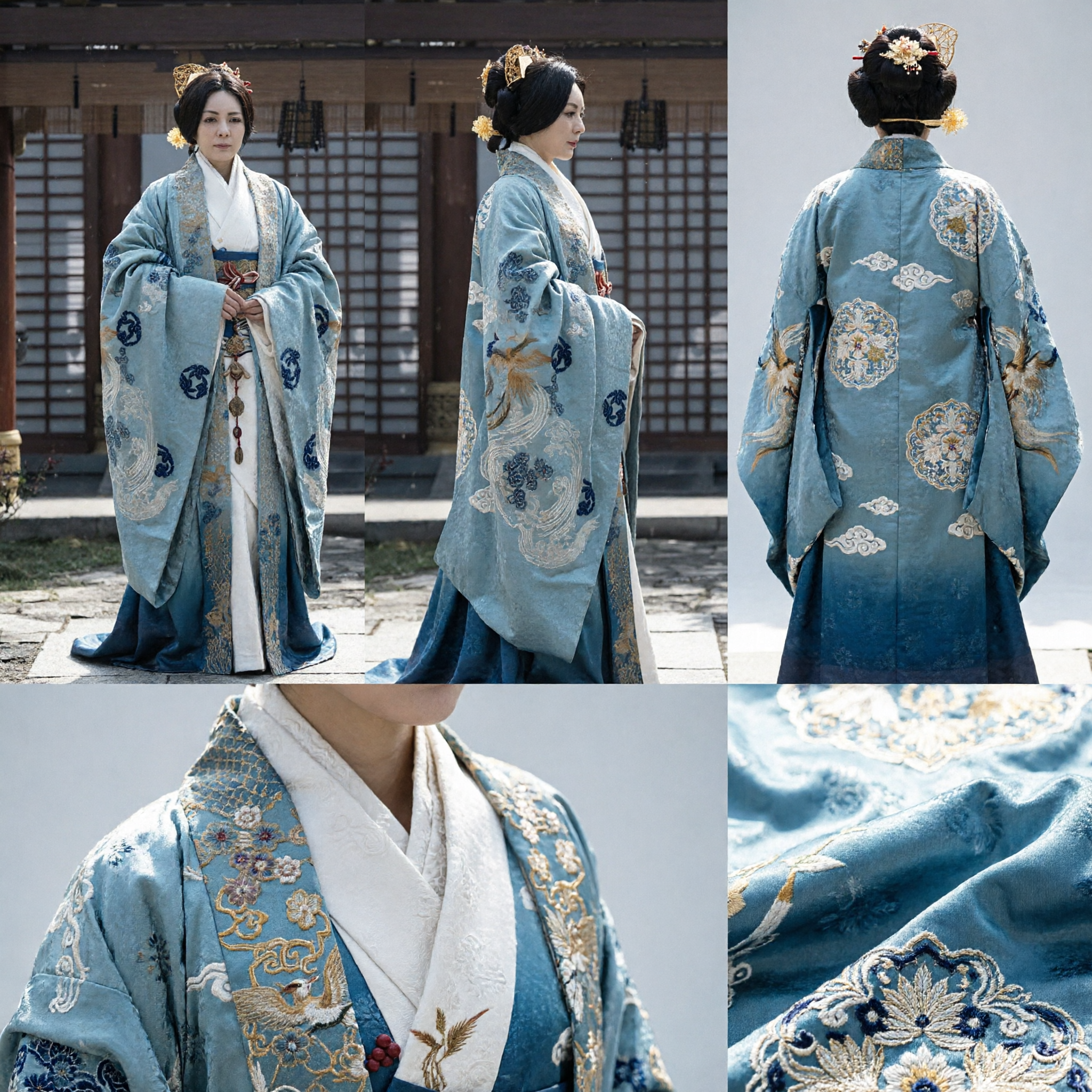 Ancient Chinese Hanfu Blue Embroidered Robe Traditional Historical Drama Costume for Women Cosplay