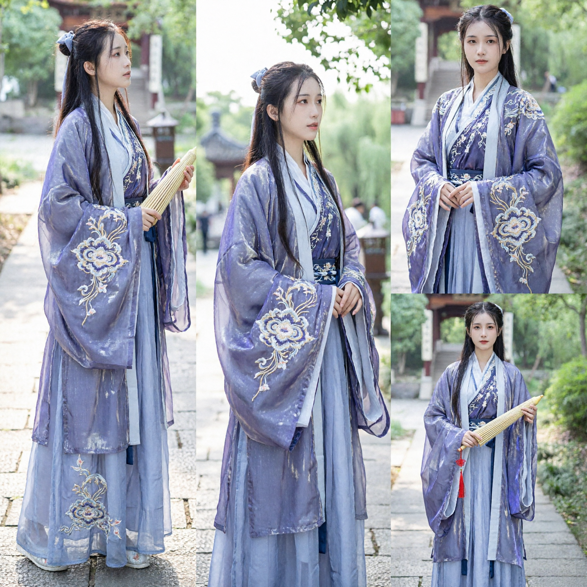 Elegant Blue and Silver Hanfu Traditional Chinese Ancient Jin Dynasty Style Costume for Women Cosplay