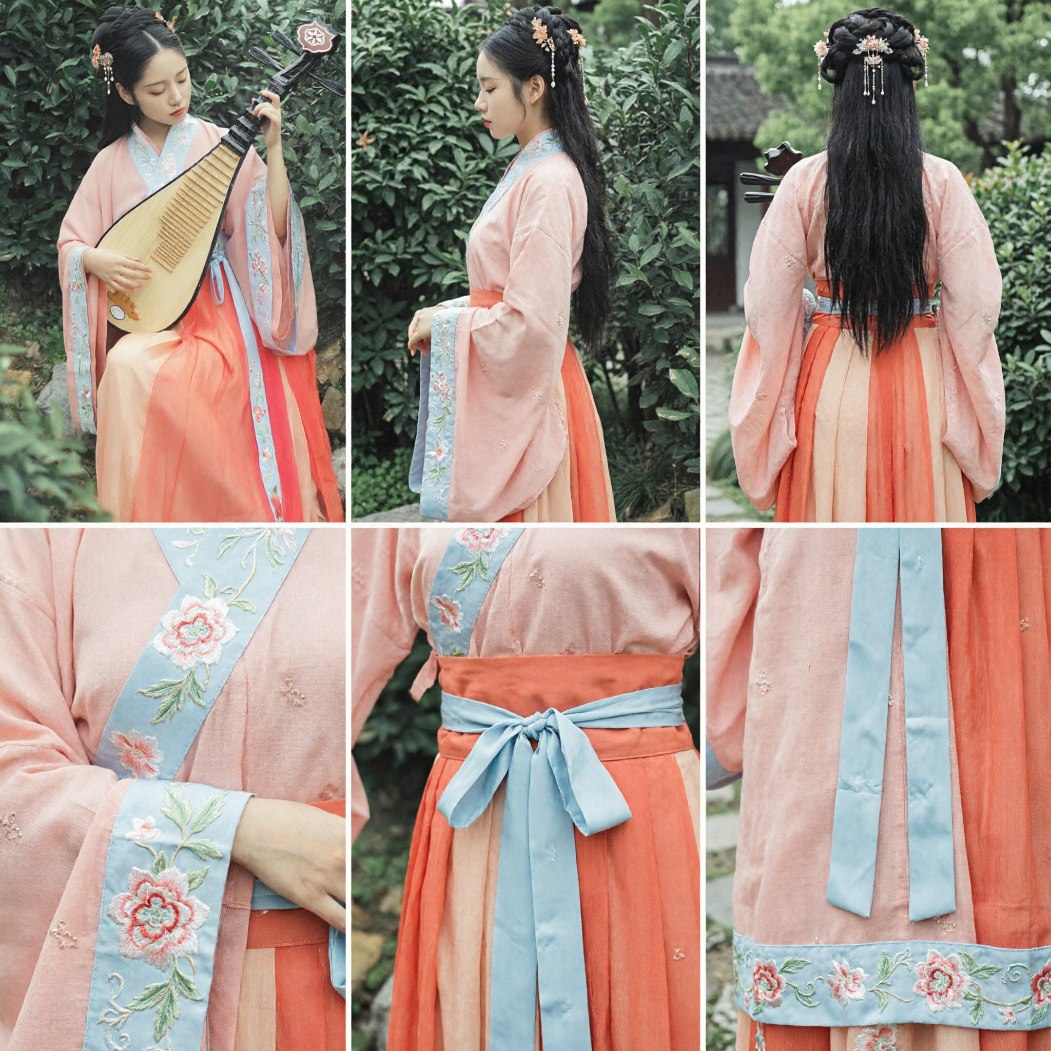 Traditional Chinese Hanfu Ancient Costume Peach Embroidered Top and Gradient Skirt Set for Women Performance