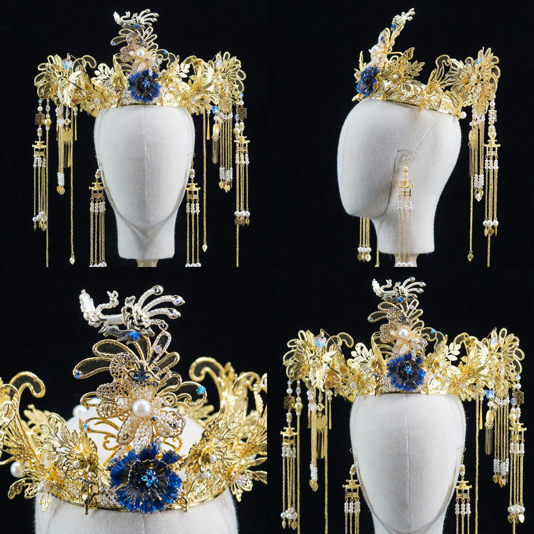 Exquisite Golden Traditional Chinese Phoenix Crown Hair Accessories Ancient Hanfu Wedding Headpiece for Bride