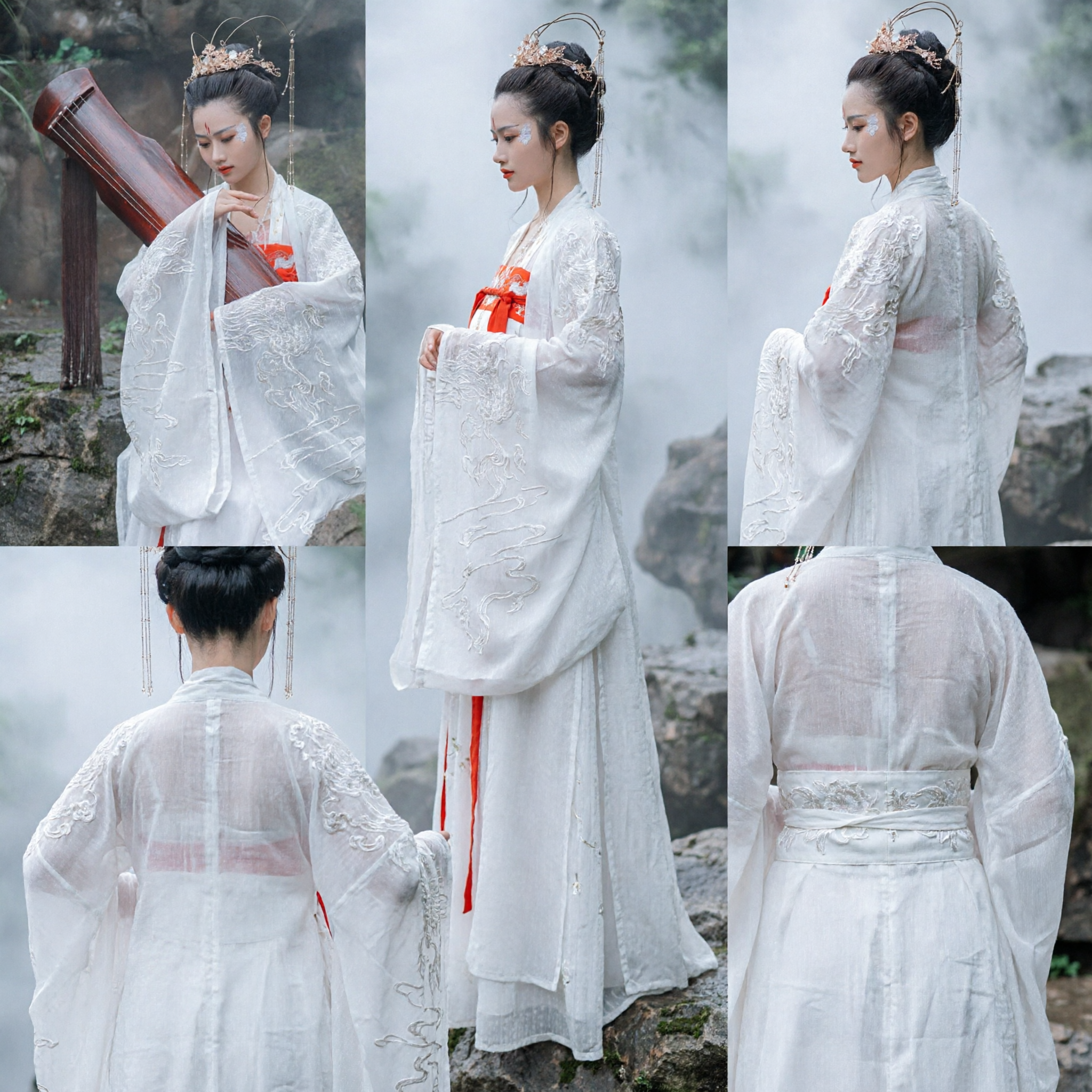 Ancient Chinese Hanfu White Fairy Dress Traditional Embroidered Robe Costume for Women Period Drama Outfit