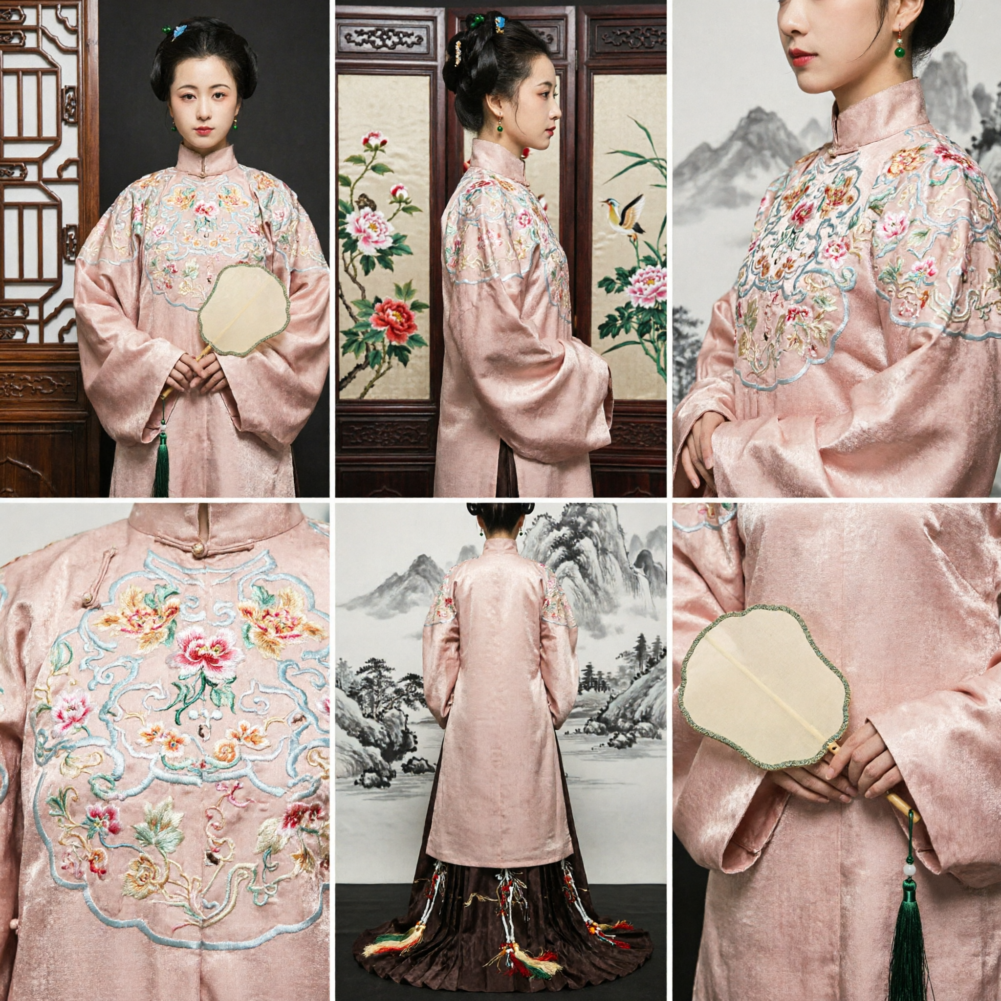 Traditional Chinese Ancient Costume Pink Embroidered Hanfu Top and Dark Mamianqun Skirt Set for Women Cosplay