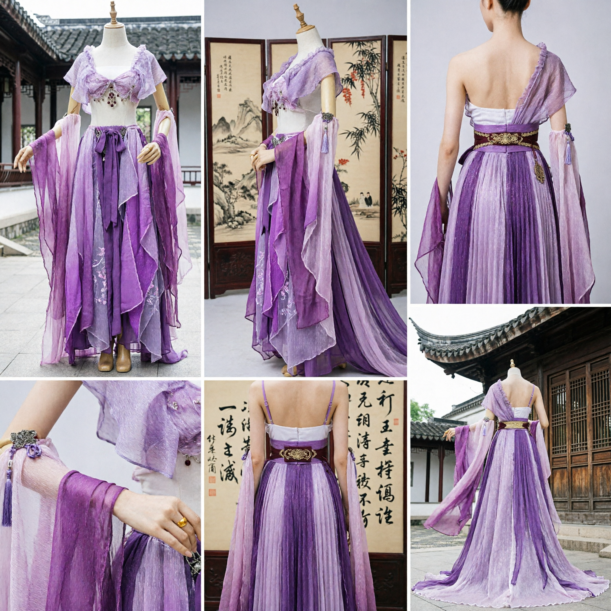 Purple Chinese Traditional Dance Costume Long Ribbon Sleeve Fairy Outfit for Women Stage Performance