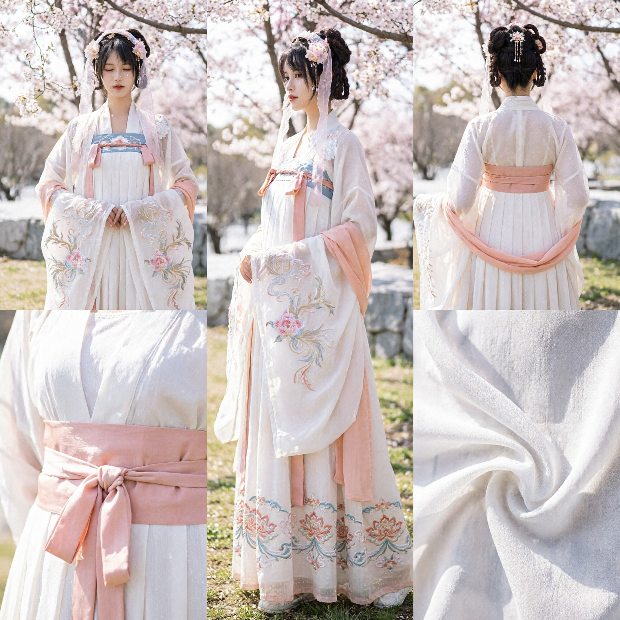Traditional Chinese Hanfu Dress for Women White Pink Fairy Style Ancient Costume for Spring Outing Photography