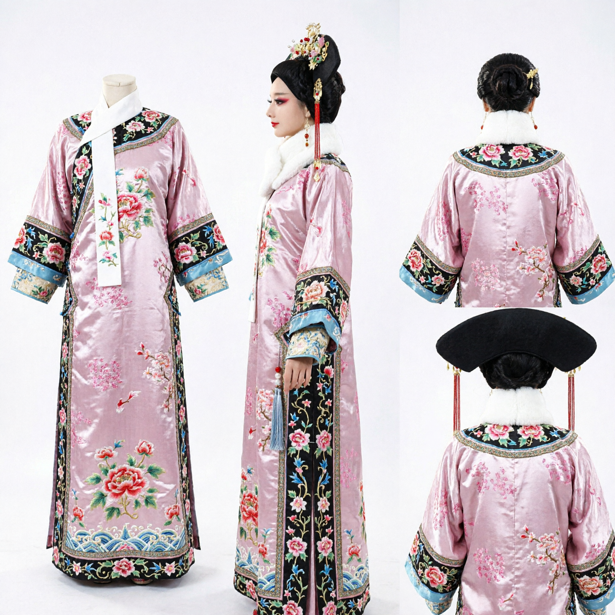 Traditional Qing Dynasty Dalachi Headdress with Gold Phoenix and Jade Flowers Palace Empress Costume Accessory for Hanfu Cosplay