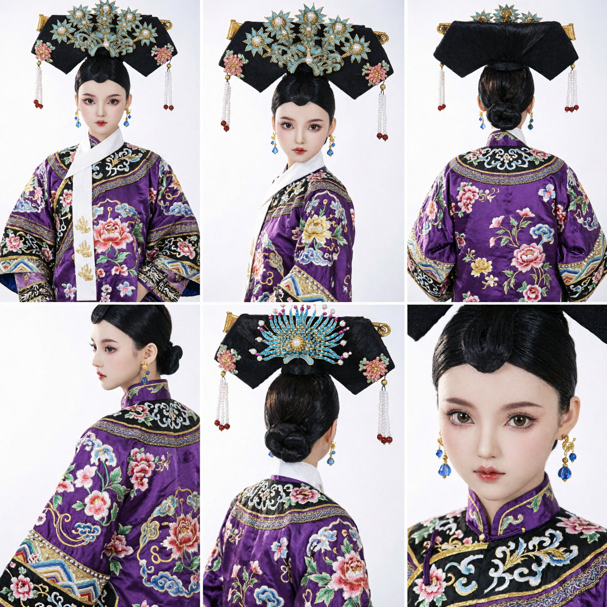 Traditional Chinese Qing Dynasty Manchu Empress Floral Headdress with Turquoise Pearls and Tassels Costume Accessory