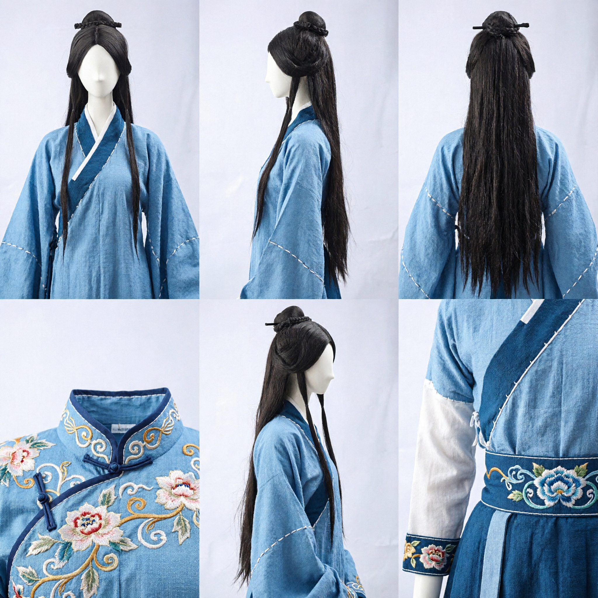 Ancient Chinese Braided Topknot Wig Traditional Hanfu Hairpiece for Historical Drama Cosplay Costume