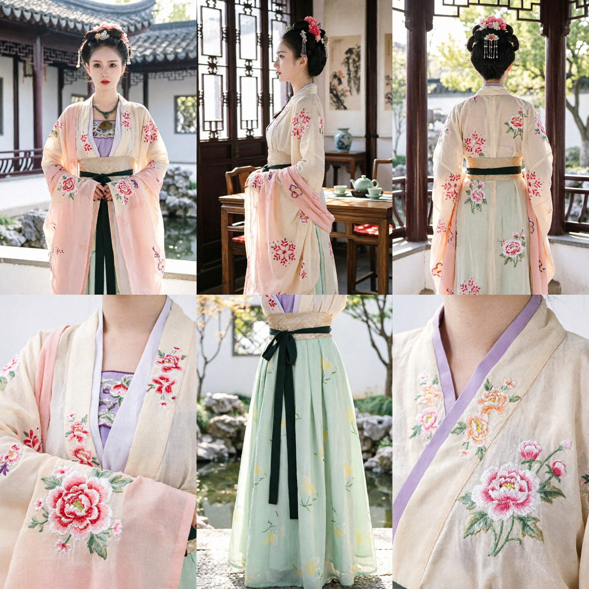 Elegant Chinese Traditional Hanfu Costume Ancient Fairy Dress Floral Embroidery Green Skirt Set for Women