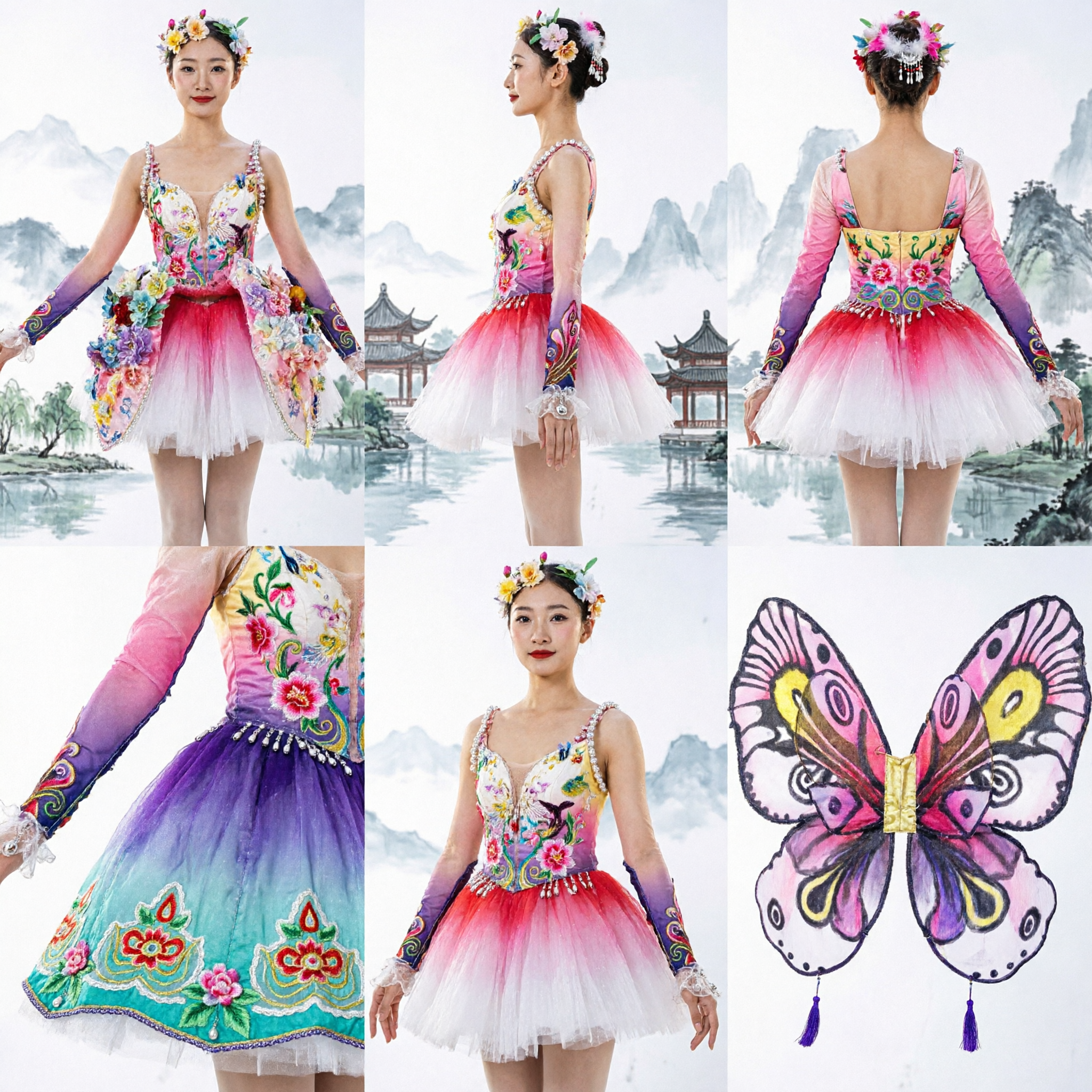 Women's Purple Butterfly Fairy Dance Costume with Large Wings for Stage Performance and Ballet