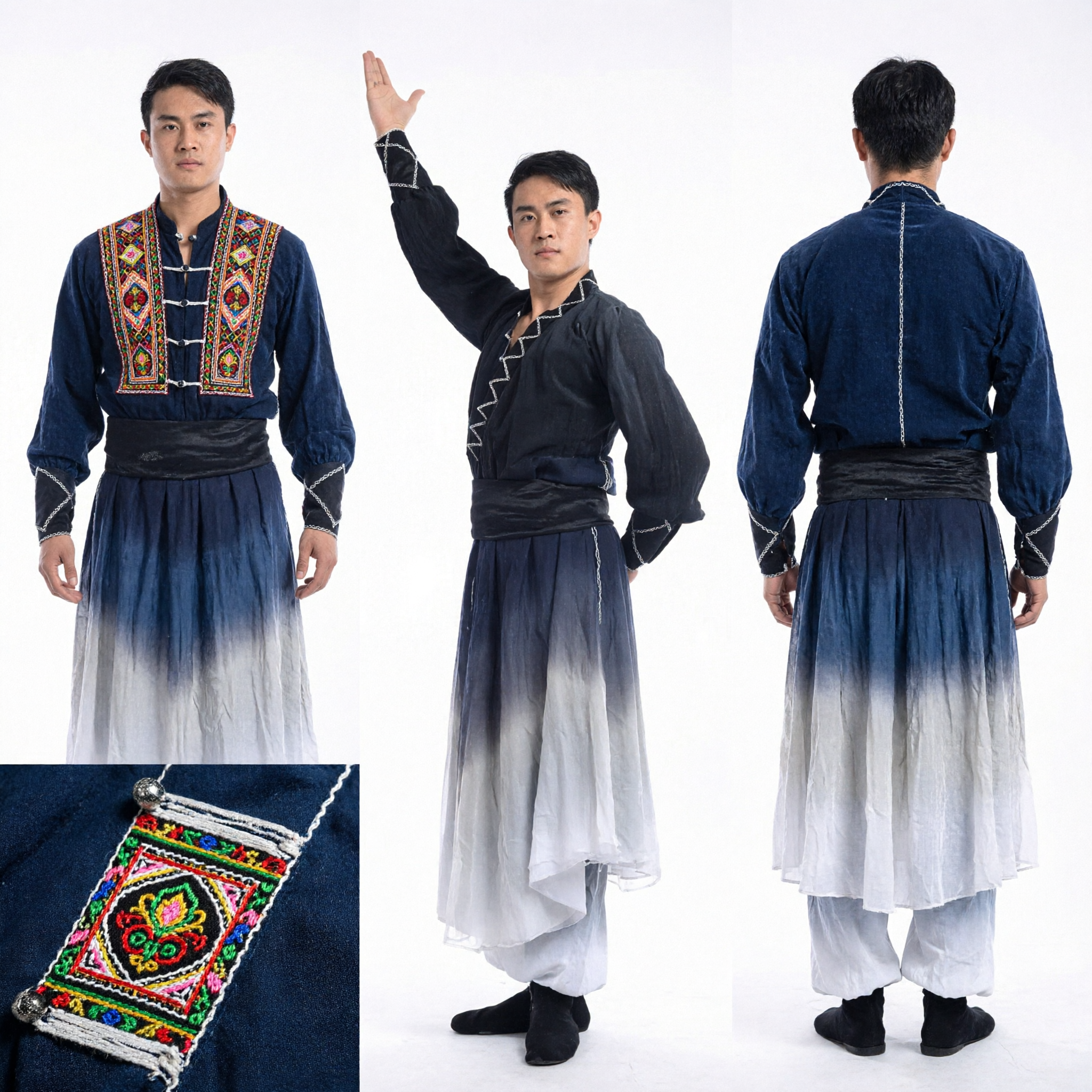 Men's Traditional Chinese Black Gradient Kung Fu Uniform Tai Chi Martial Arts Dance Performance Costume