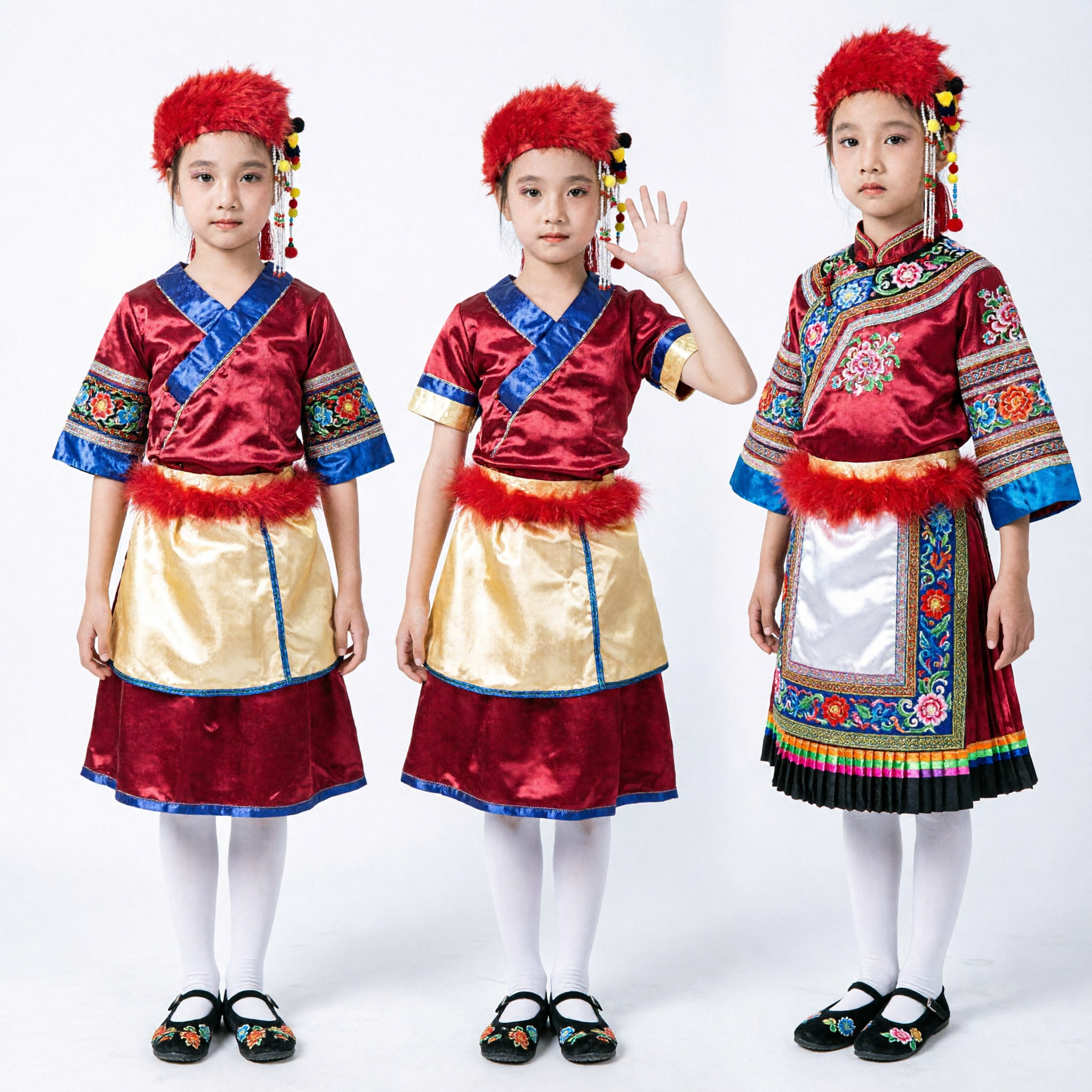 Kids Traditional Chinese Folk Dance Costume Red Gold Yangge Stage Performance Outfit for Girls