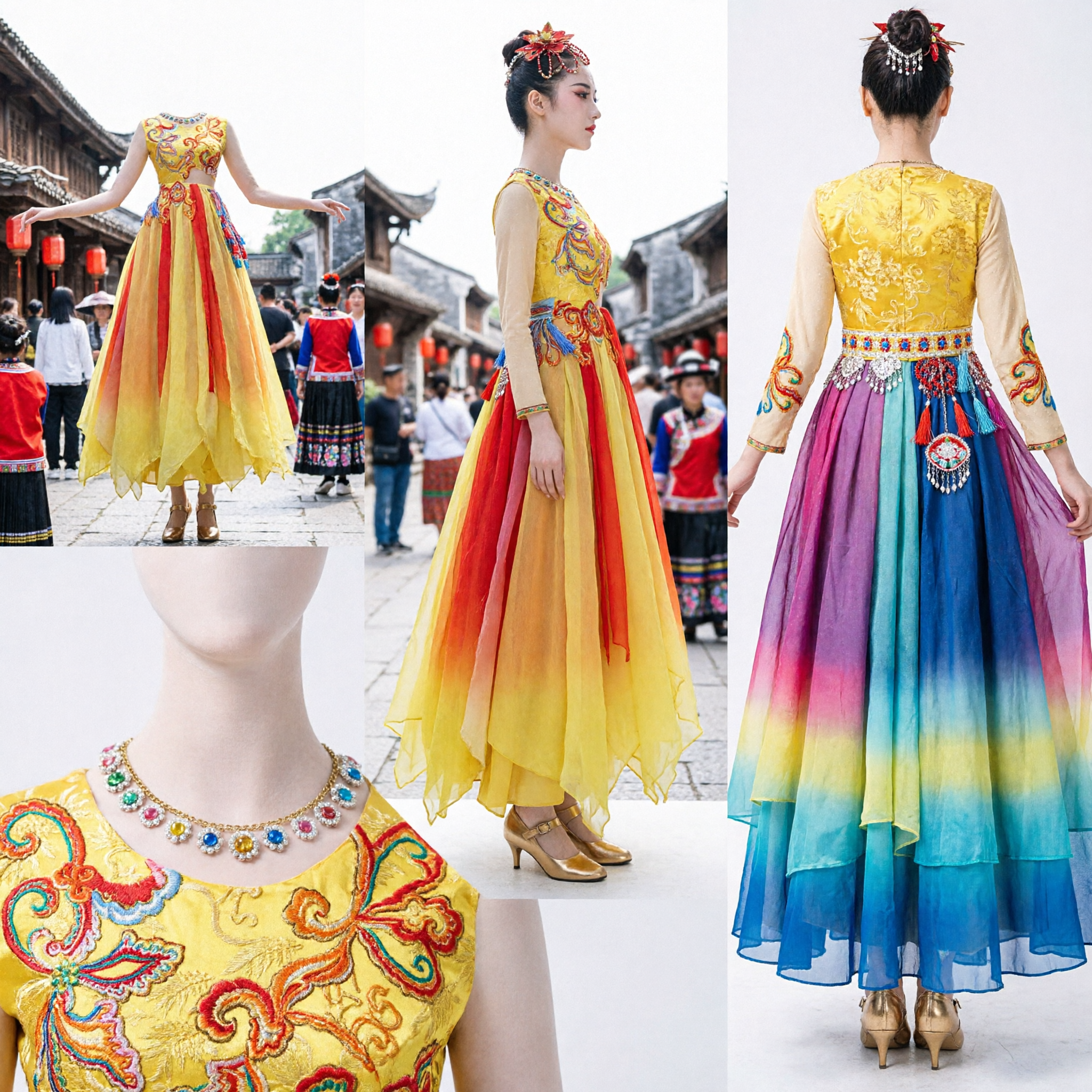 Traditional Chinese Yellow Yangge Dance Costume Women's Folk Dance Dress for Stage Performance
