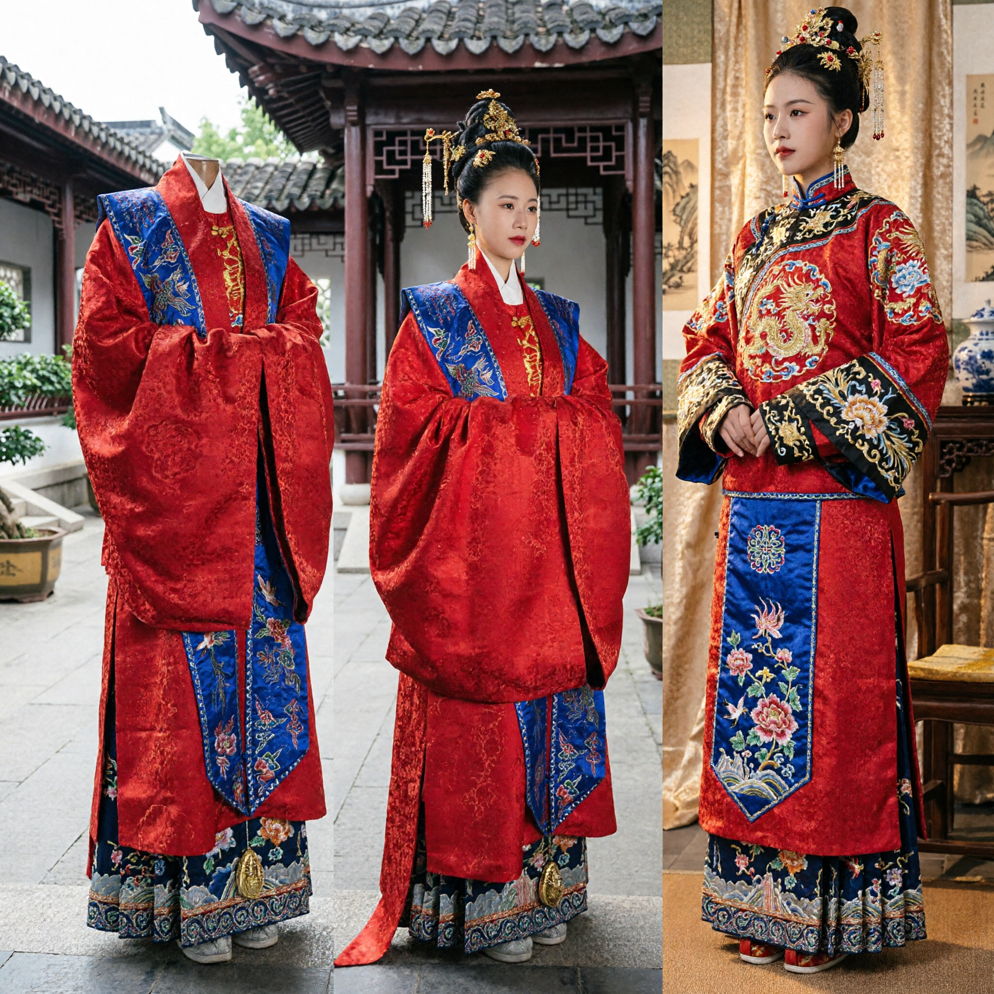 Women's Ming Dynasty Hanfu Red Wedding Dress Traditional Chinese Ancient Costume Embroidered Robe for Bride