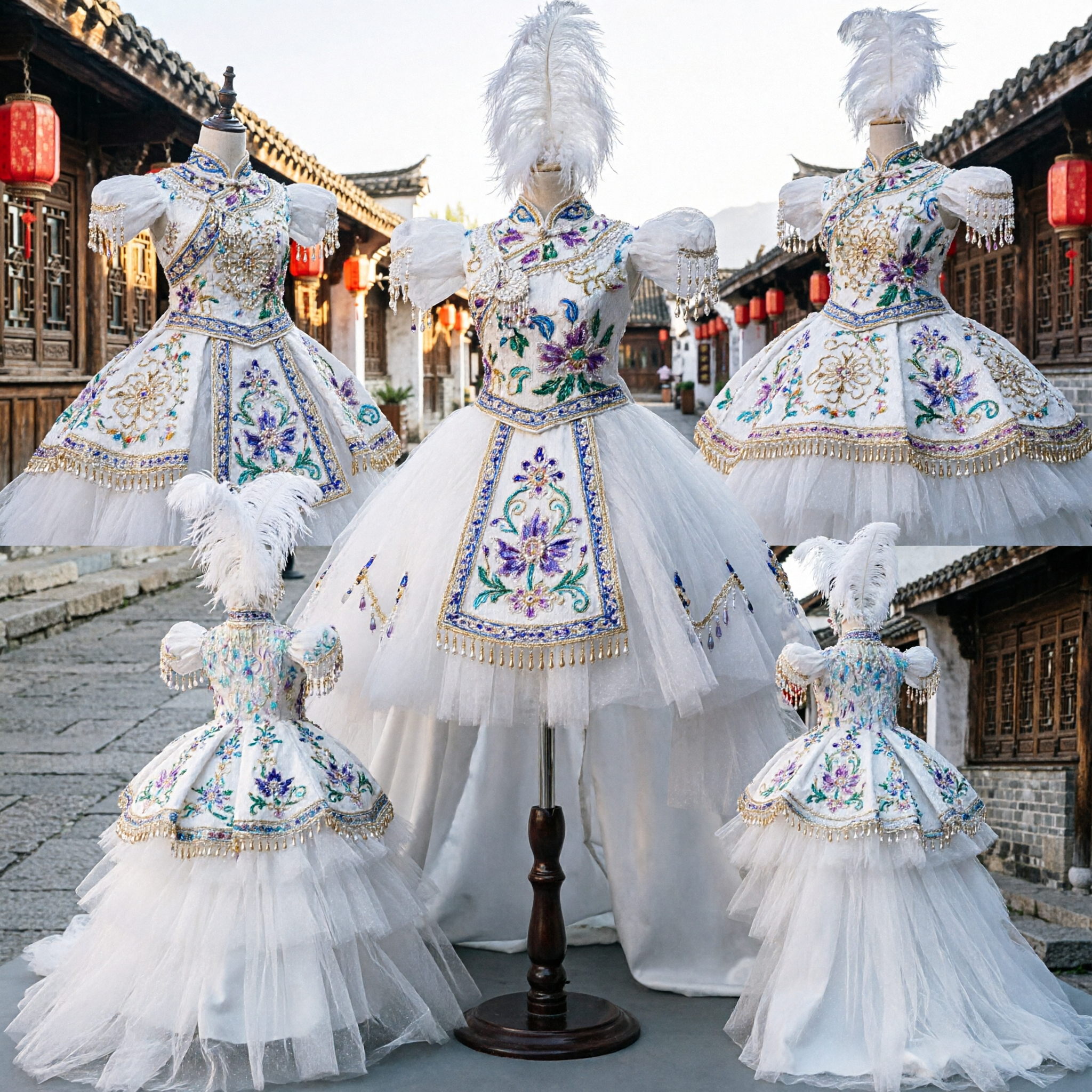 Elegant White Latin Dance Dress Women Ballroom Competition Costume Sequin Feather Peacock Stage Performance Outfit