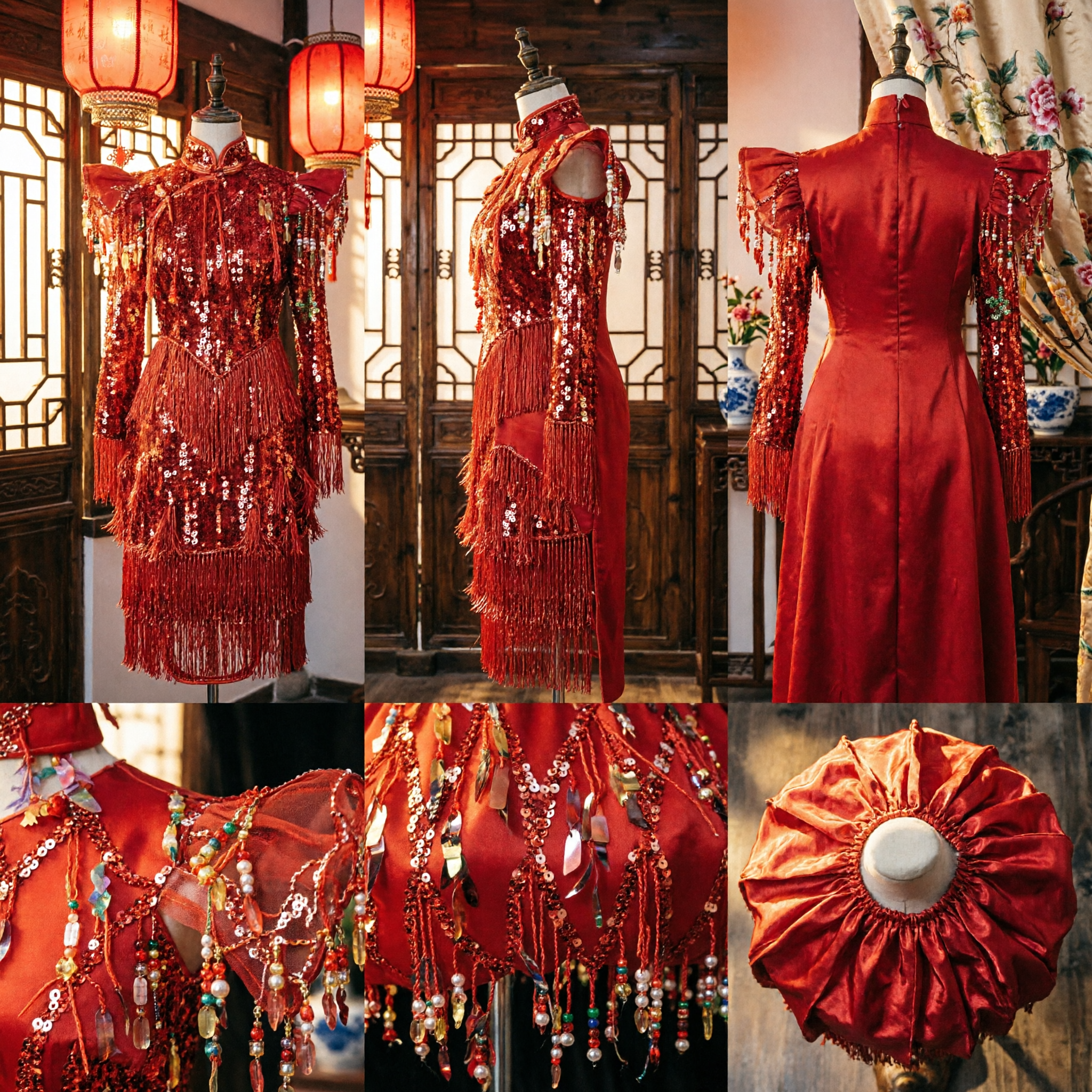 Girls Red Latin Dance Dress Sparkly Sequin Fringe Skirt for Kids Stage Performance Competition