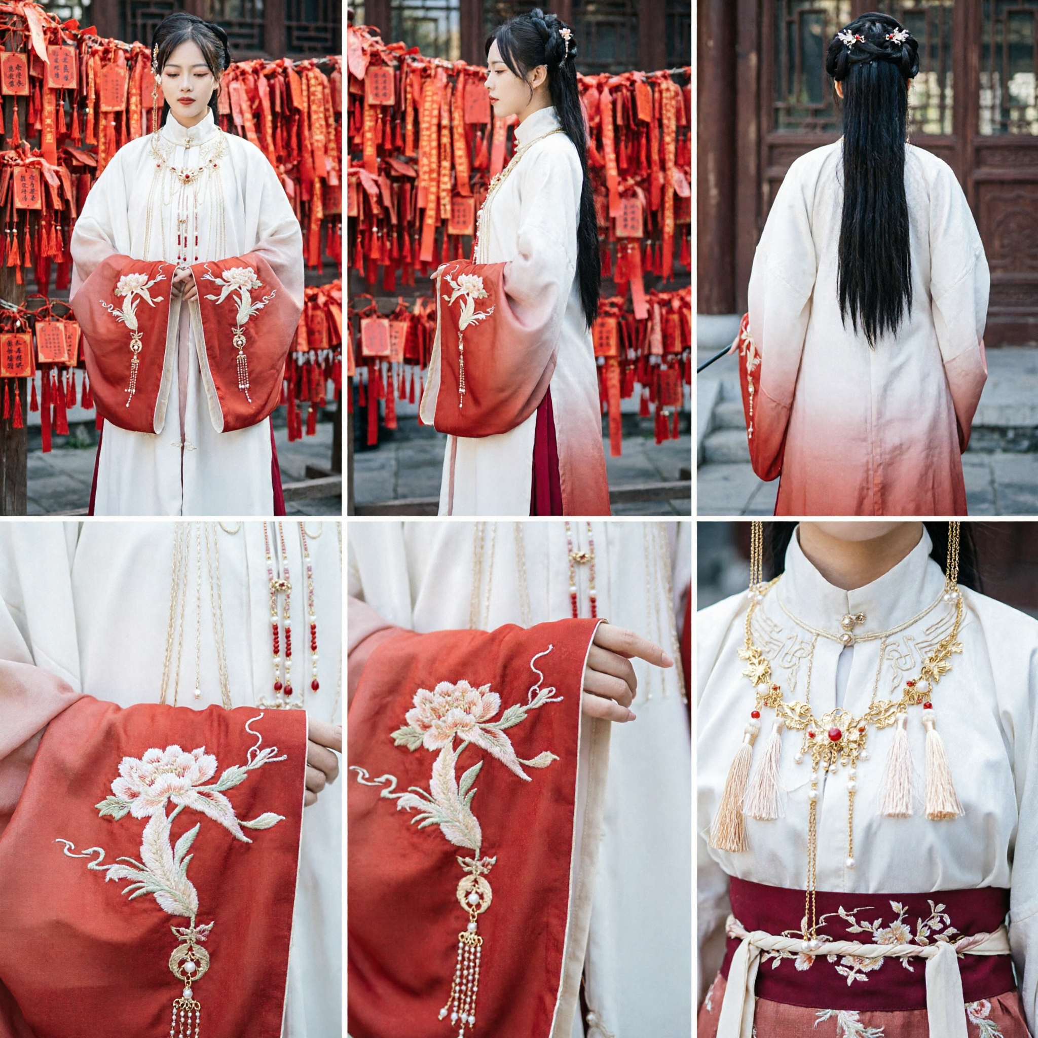 Elegant Ming Dynasty Hanfu Set for Women White Embroidered Top and Red Skirt Traditional Chinese Ancient Costume