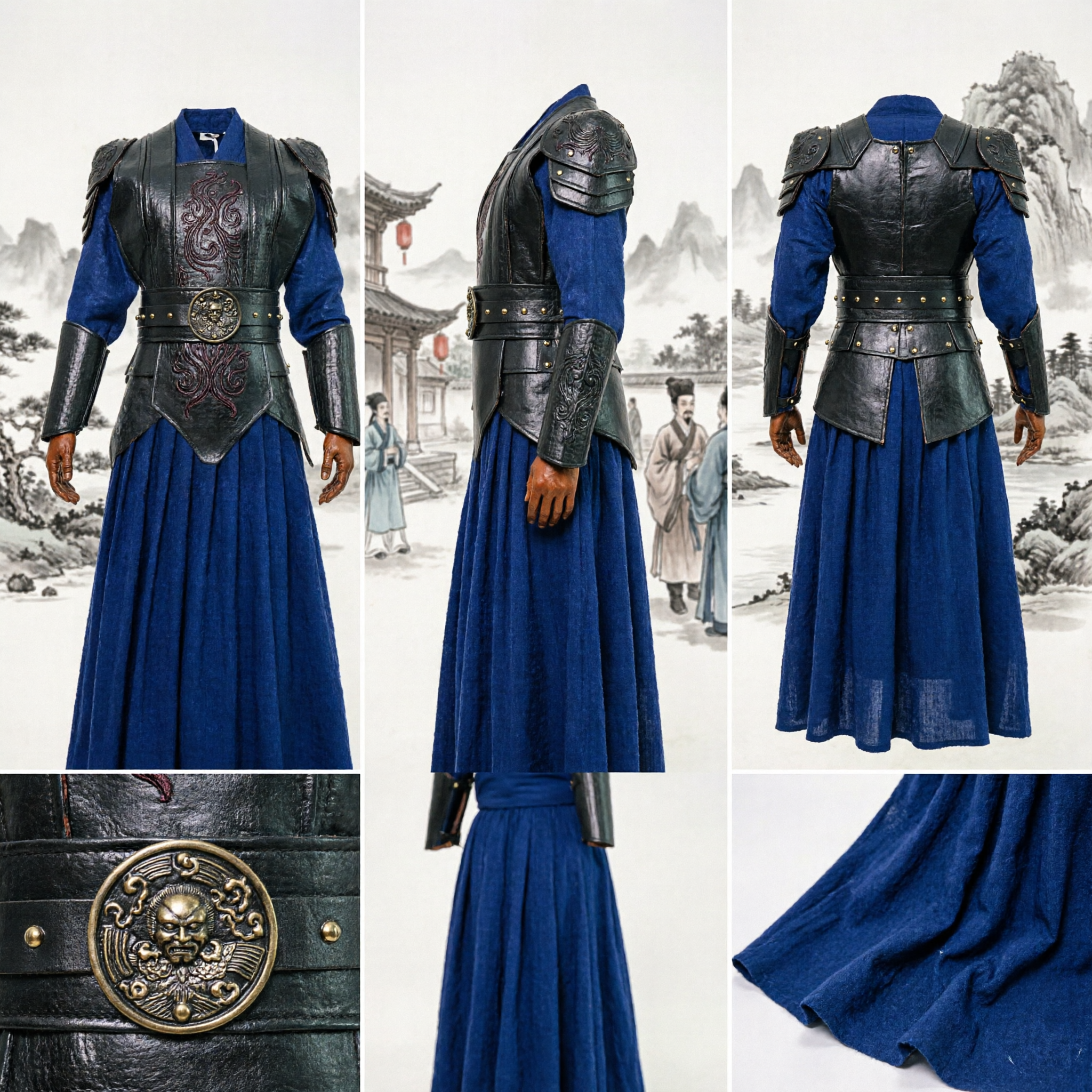 Men's Ancient Chinese Warrior Armor Costume Traditional Wuxia Swordsman Cosplay Outfit for Historical Reenactment