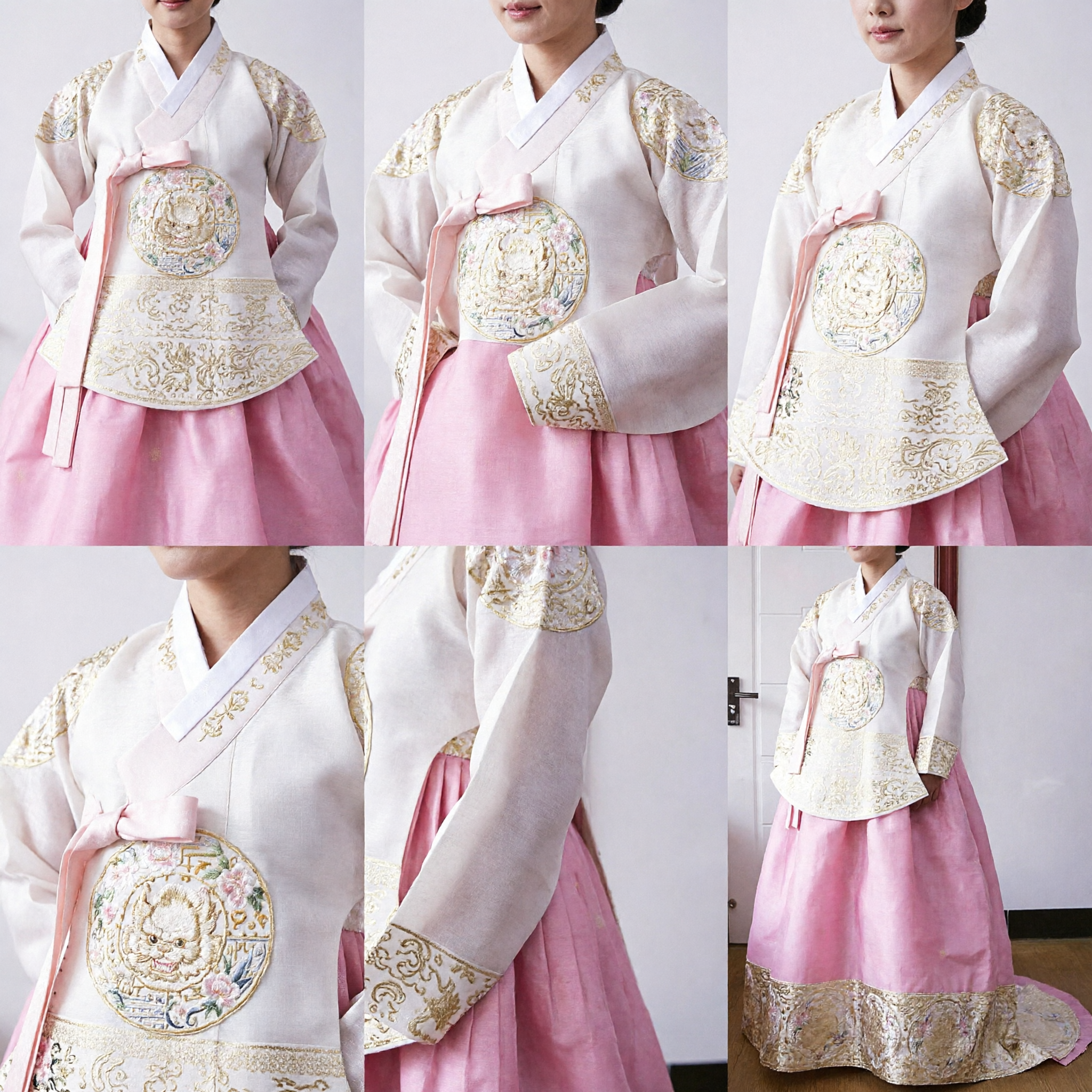 Elegant White and Pink Traditional Korean Hanbok Dress for Women Formal Wedding Ceremony